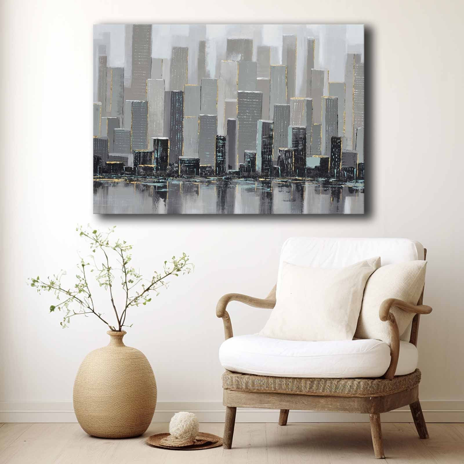 Quadro Decorativo em Tela 70x100cm - Pintura Multicolor em Canvas Premium com Moldura de Pinho Natural