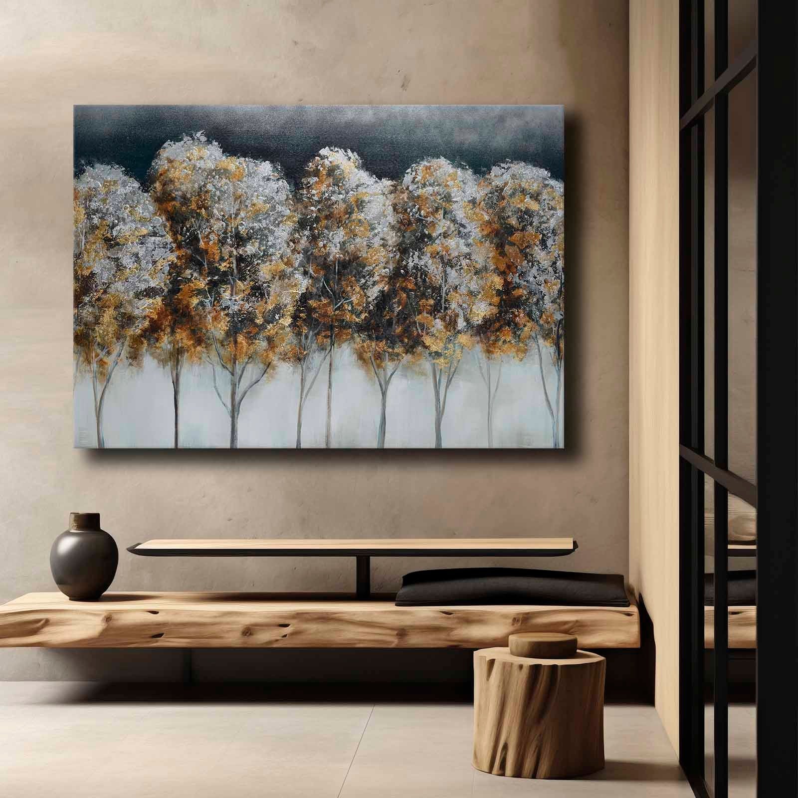 Quadro Decorativo em Tela 70x100cm - Pintura Multicolor em Canvas Premium com Moldura de Pinho Natural