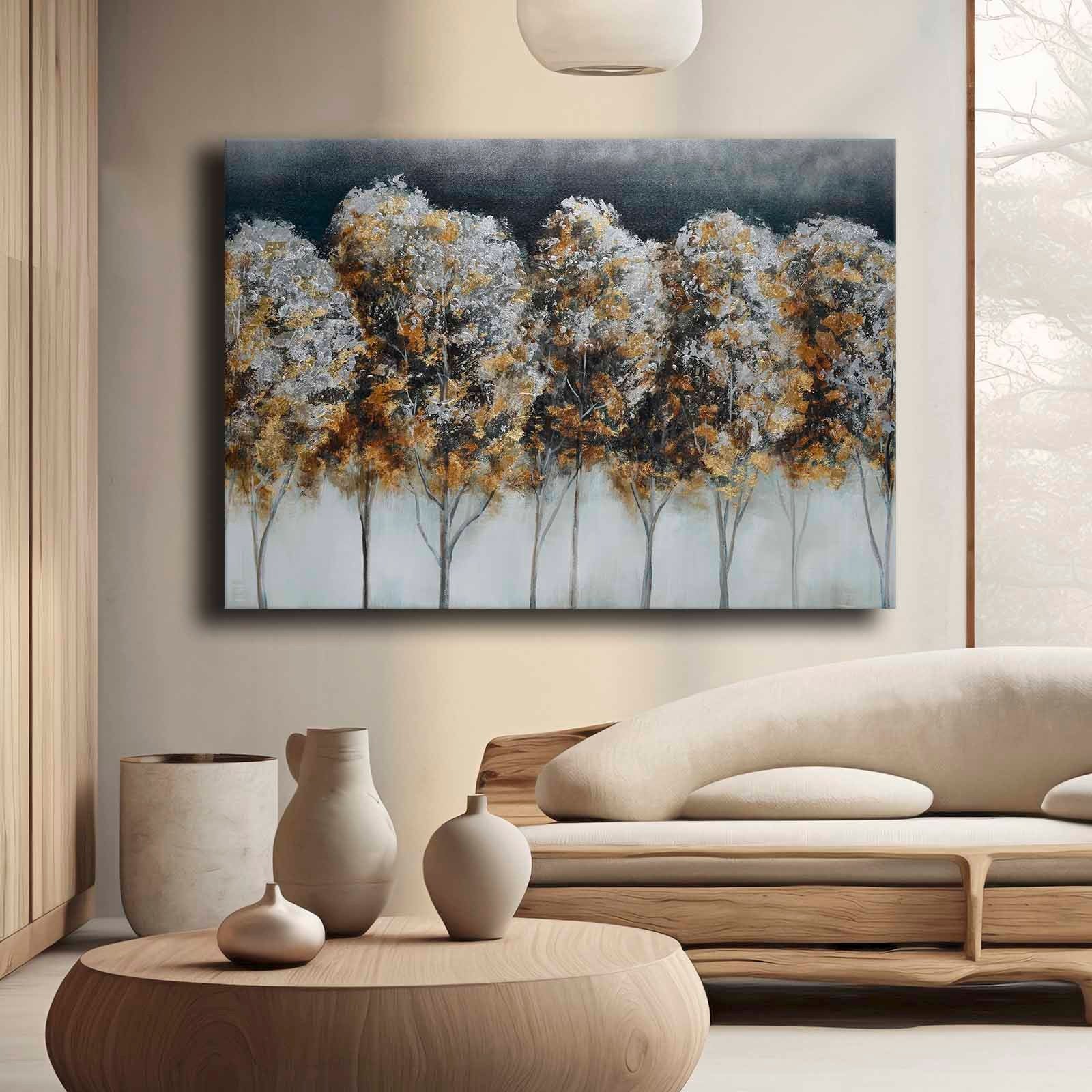 Quadro Decorativo em Tela 70x100cm - Pintura Multicolor em Canvas Premium com Moldura de Pinho Natural