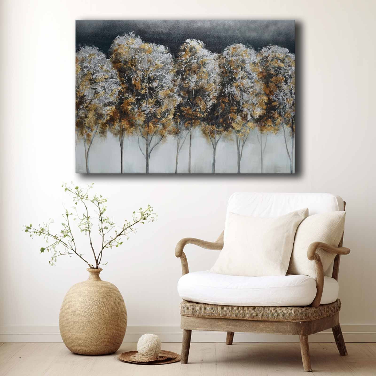 Quadro Decorativo em Tela 70x100cm - Pintura Multicolor em Canvas Premium com Moldura de Pinho Natural