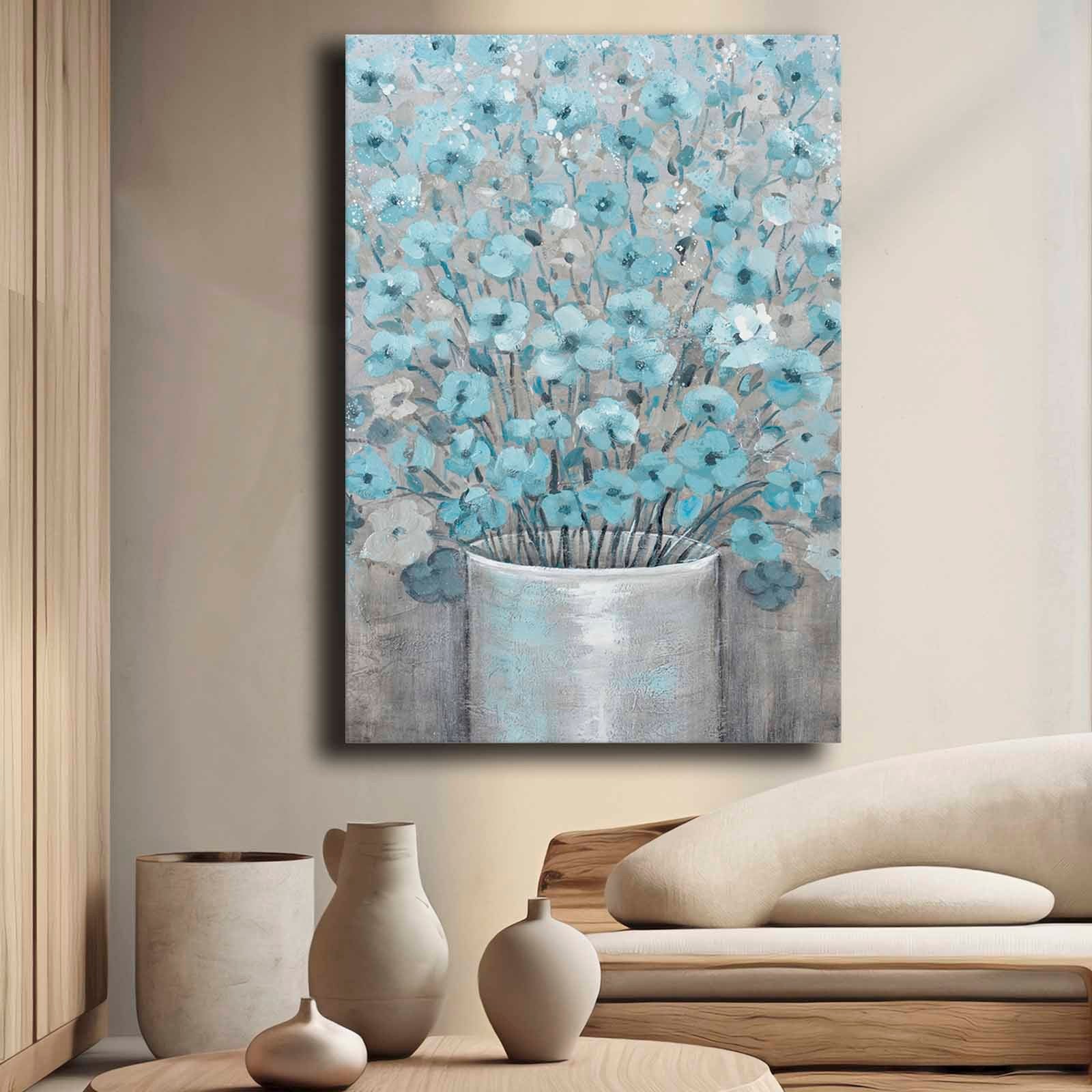 Quadro Decorativo em Tela 70x100cm - Pintura Multicolor em Canvas Premium com Moldura de Pinho Natural