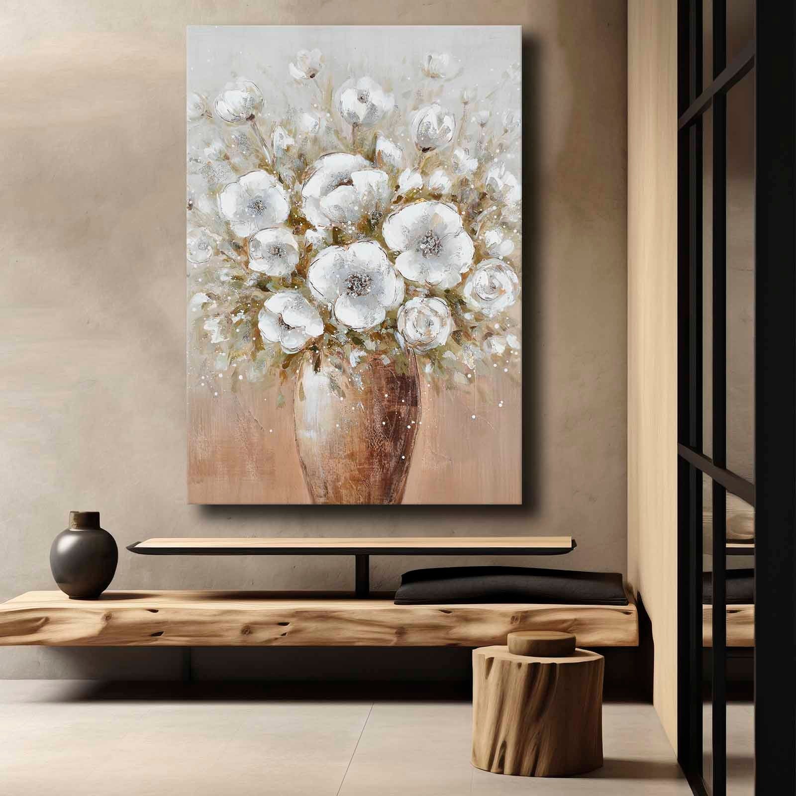 Quadro Decorativo em Tela 70x100cm - Pintura Multicolor em Canvas Premium com Moldura de Pinho Natural