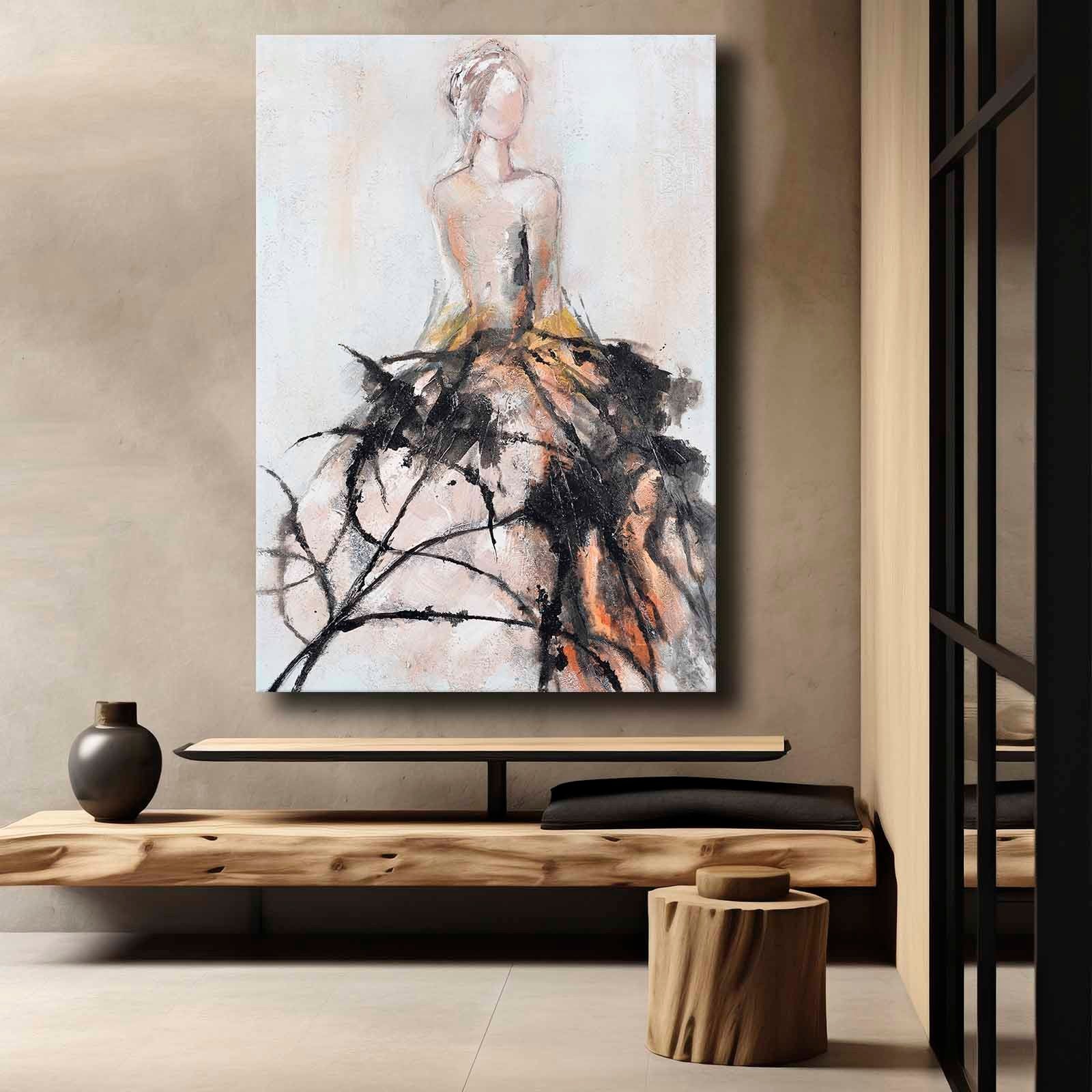 Quadro Decorativo em Tela 70x100cm - Pintura Multicolor em Canvas Premium com Moldura de Pinho Natural