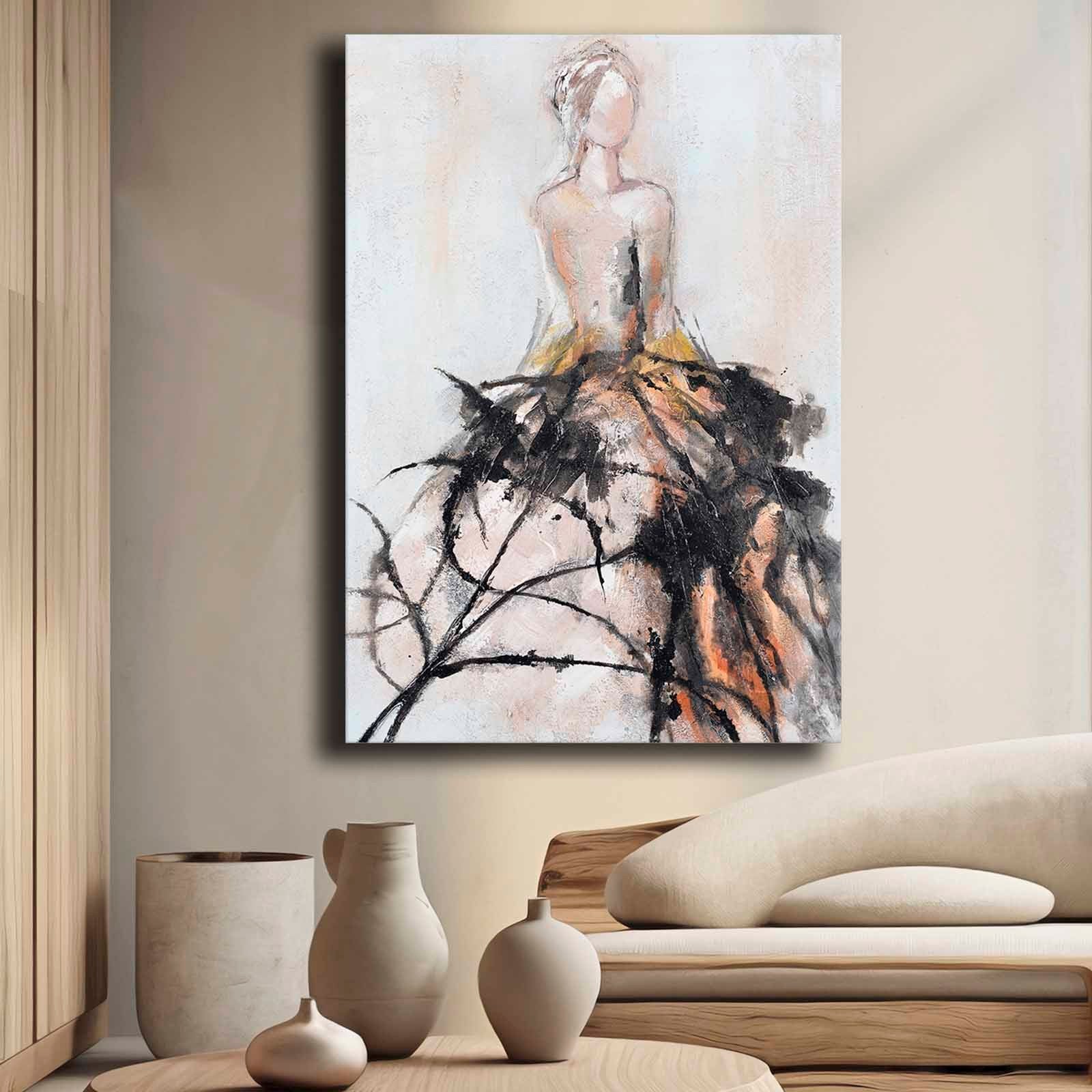 Quadro Decorativo em Tela 70x100cm - Pintura Multicolor em Canvas Premium com Moldura de Pinho Natural