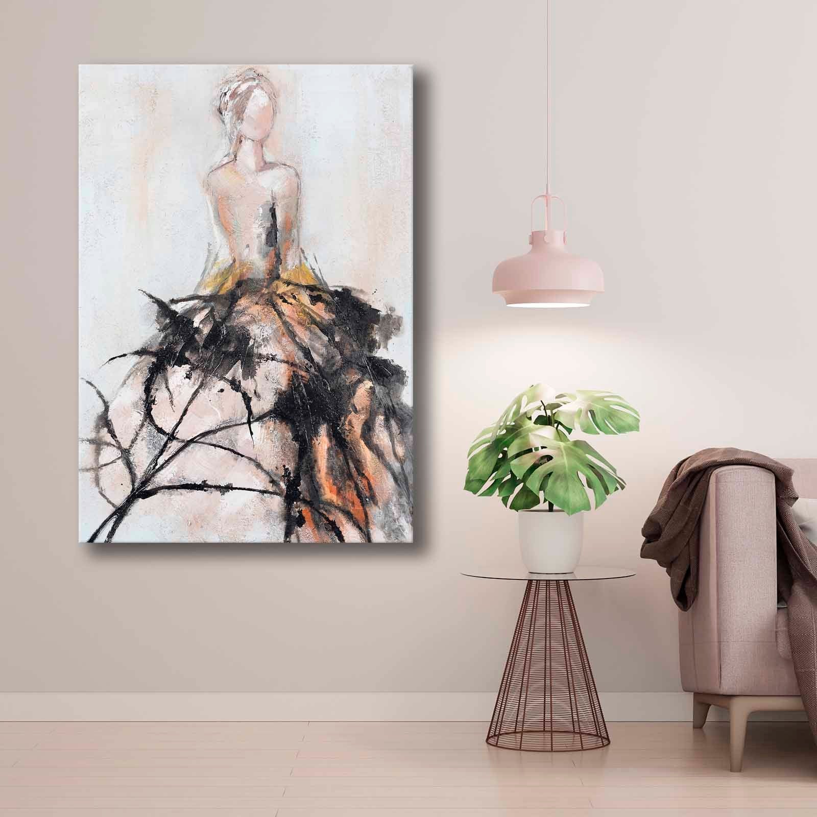 Quadro Decorativo em Tela 70x100cm - Pintura Multicolor em Canvas Premium com Moldura de Pinho Natural