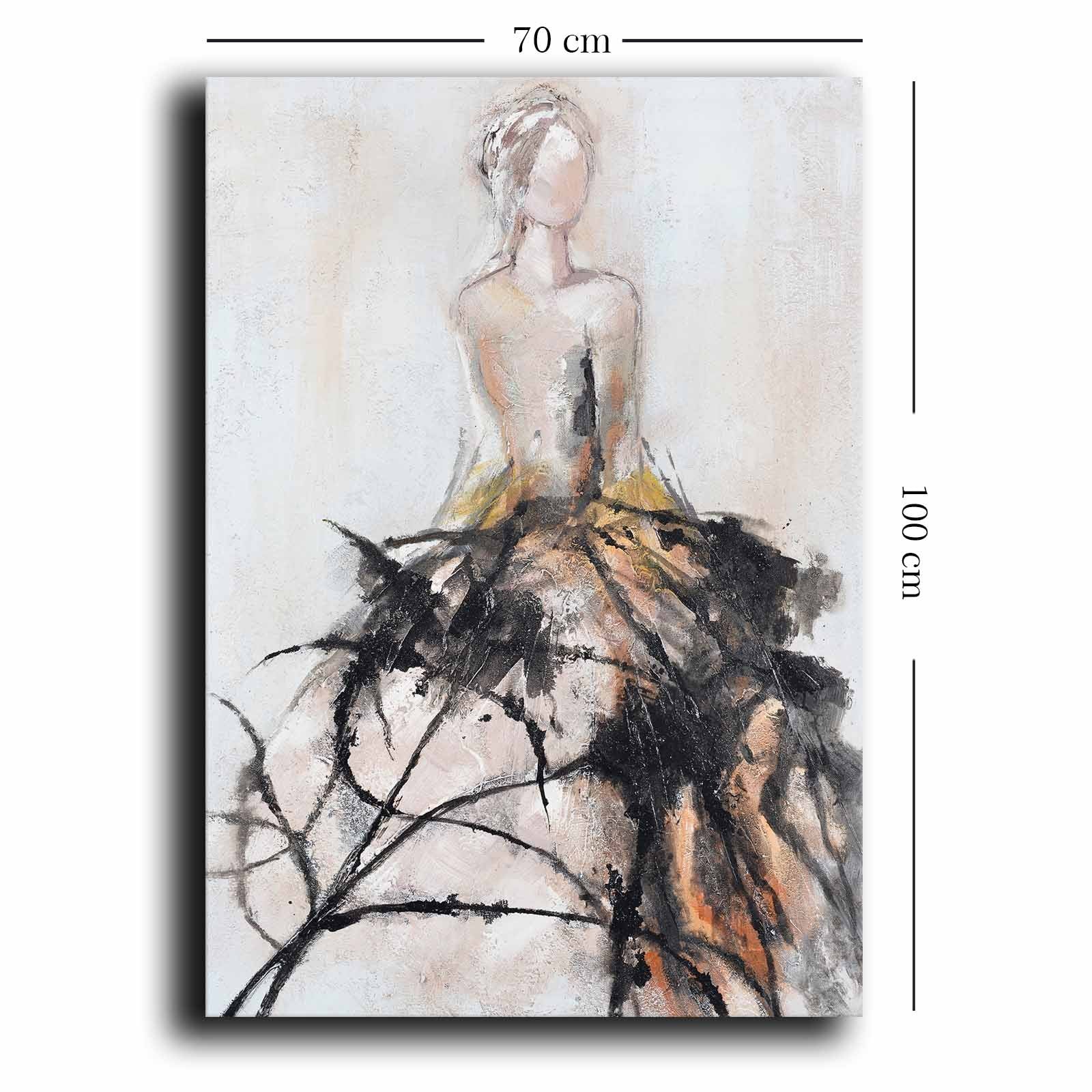 Quadro Decorativo em Tela 70x100cm - Pintura Multicolor em Canvas Premium com Moldura de Pinho Natural