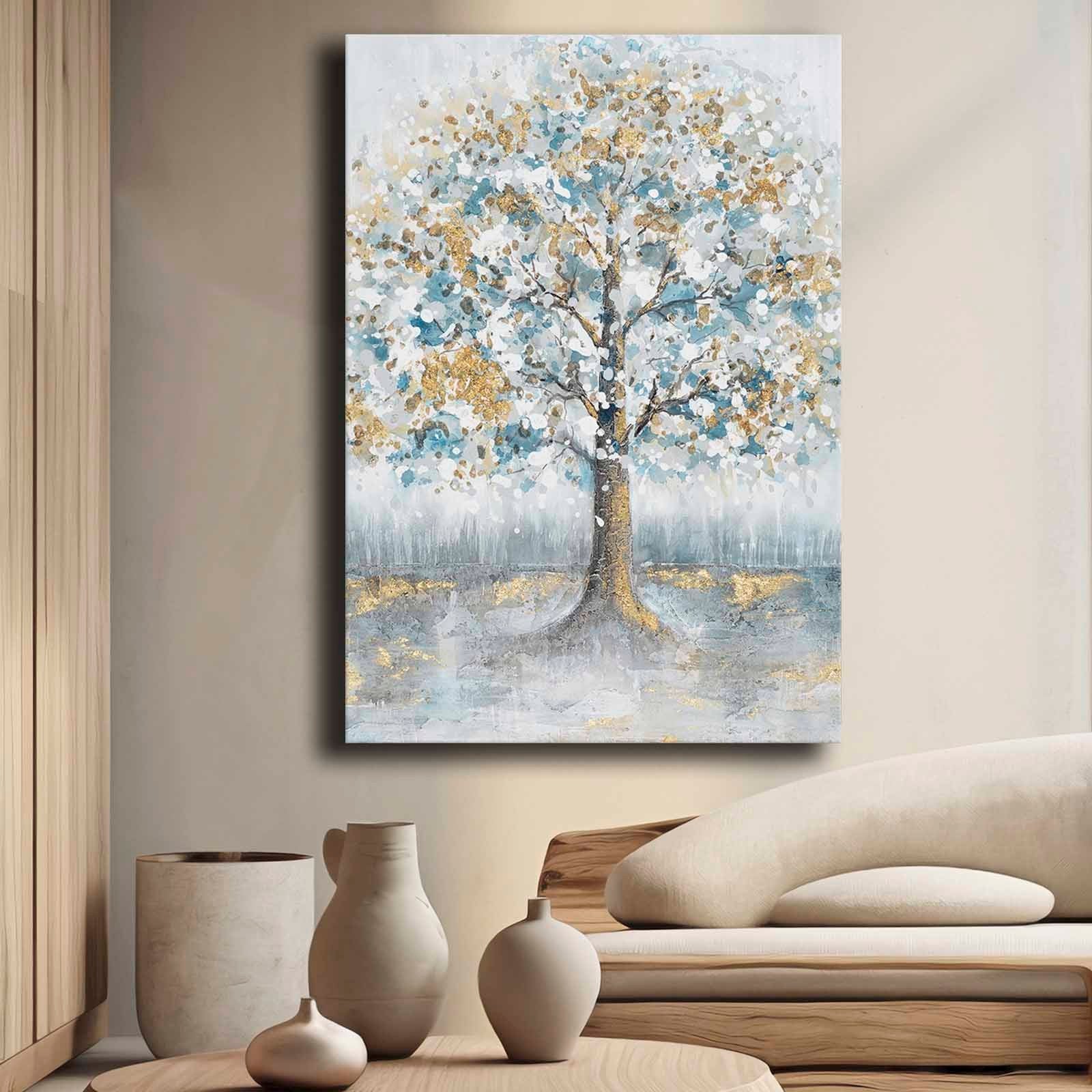 Quadro Decorativo em Tela 70x100cm - Pintura Multicolor em Canvas Premium com Moldura de Pinho Natural
