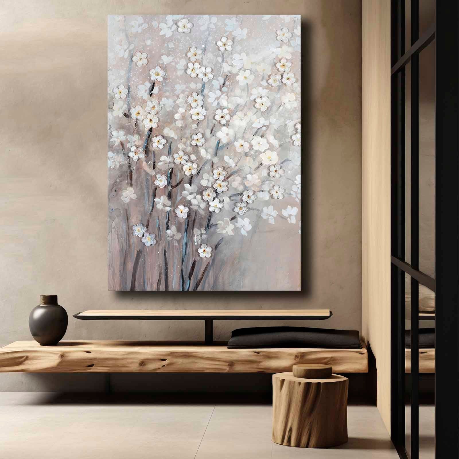Quadro Decorativo em Tela 70x100cm - Pintura Multicolor em Canvas Premium com Moldura de Pinho Natural