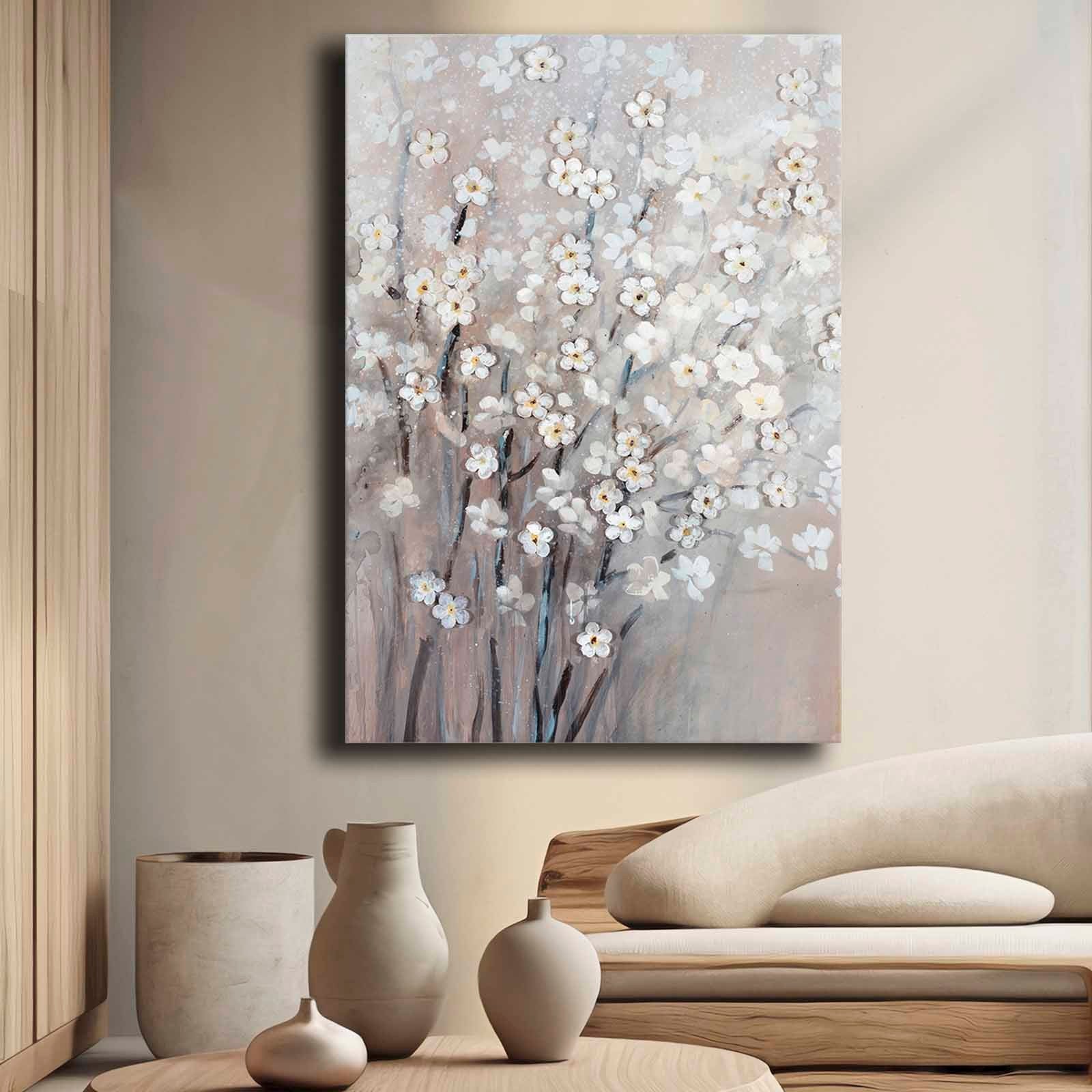 Quadro Decorativo em Tela 70x100cm - Pintura Multicolor em Canvas Premium com Moldura de Pinho Natural