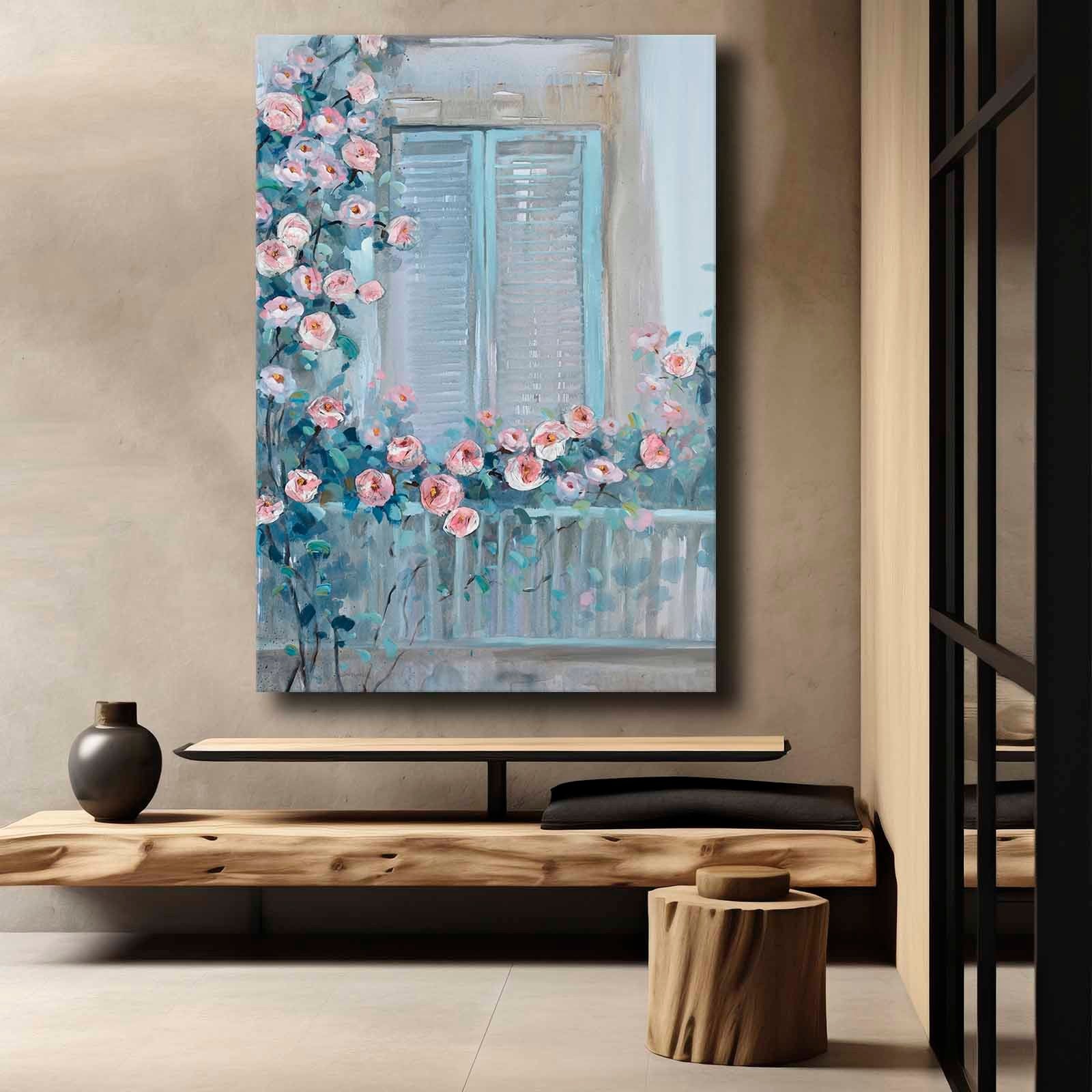 Quadro Decorativo em Tela 70x100cm - Pintura Multicolor em Canvas Premium com Moldura de Pinho Natural