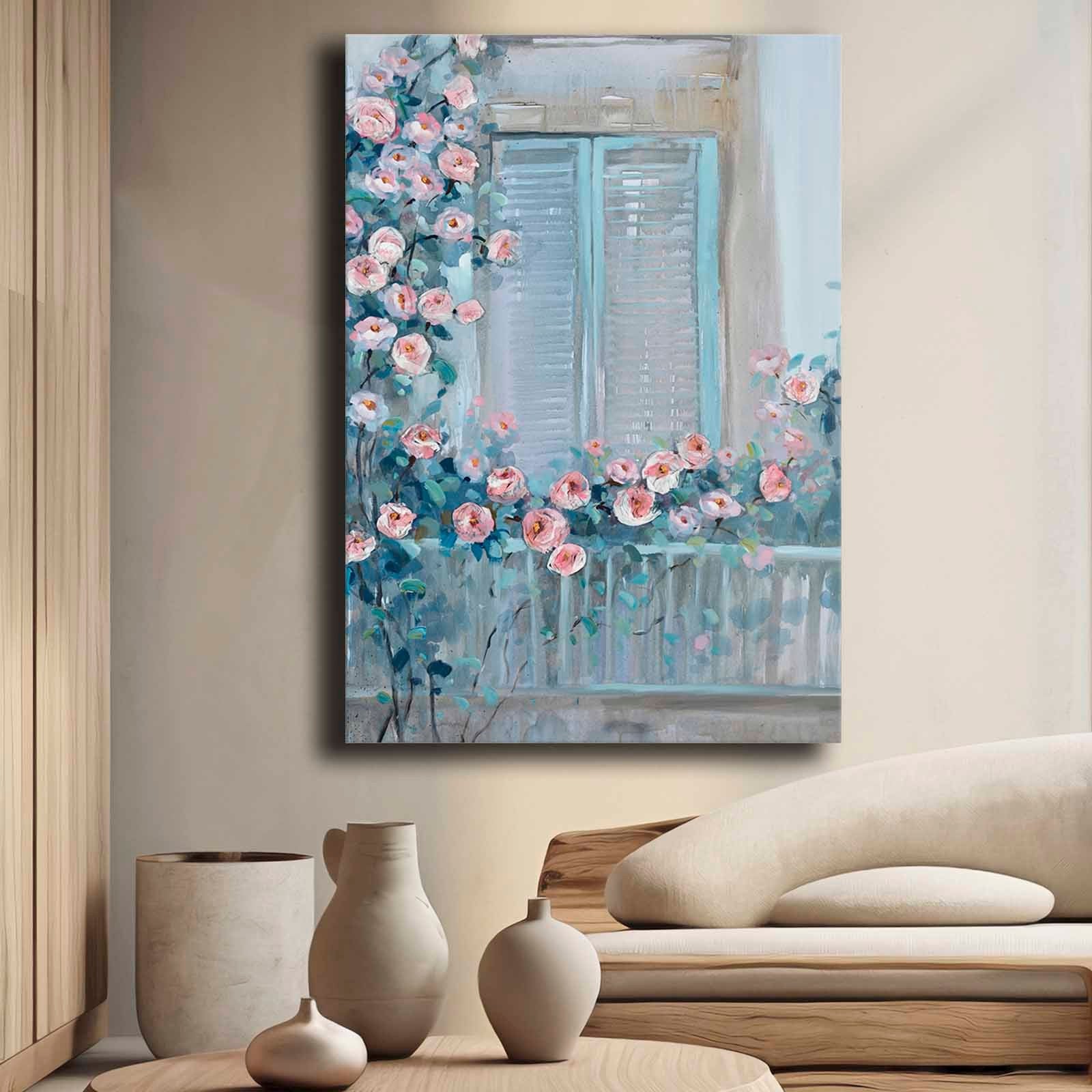 Quadro Decorativo em Tela 70x100cm - Pintura Multicolor em Canvas Premium com Moldura de Pinho Natural