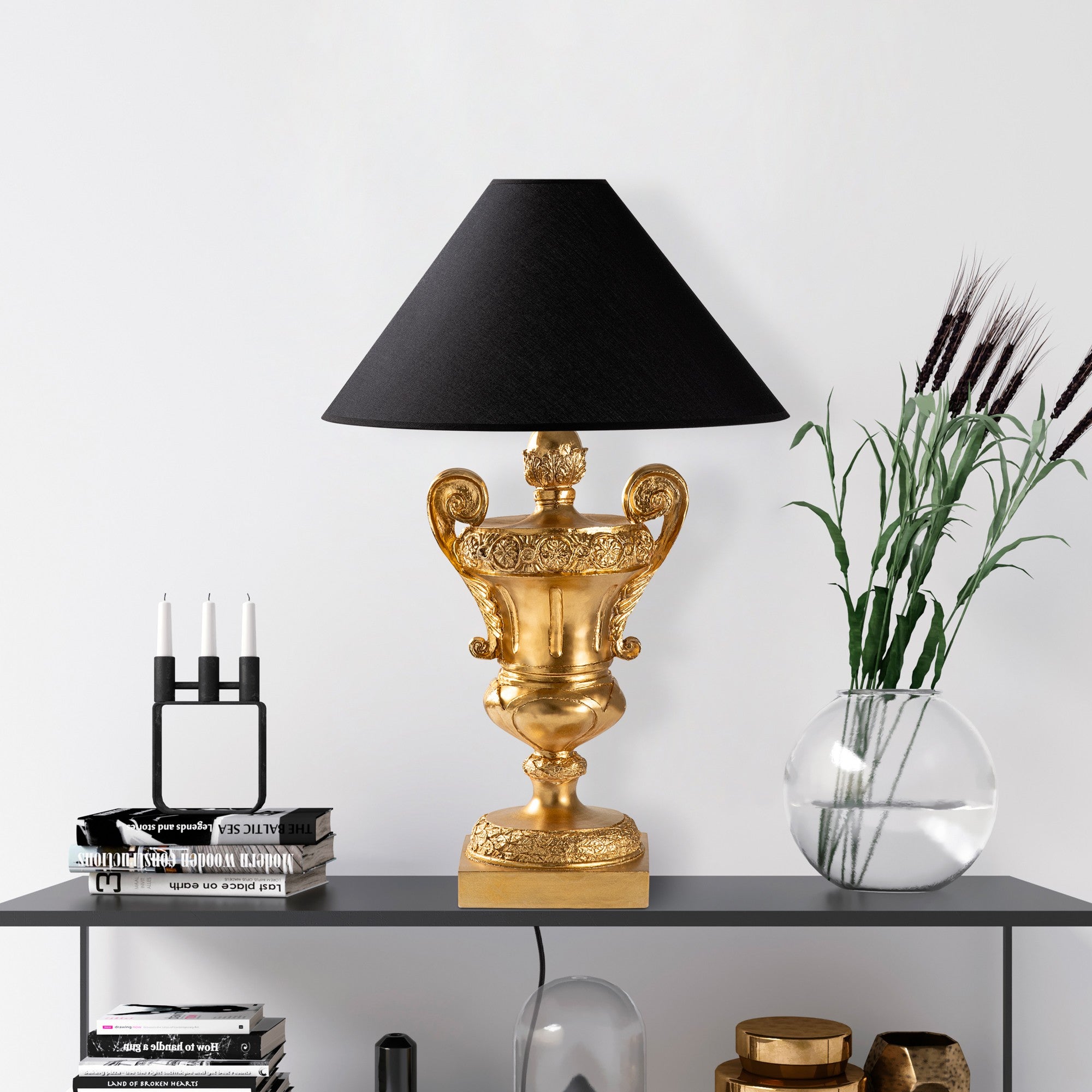 Candeeiro de mesa-Eleganze-Dourado
Preto