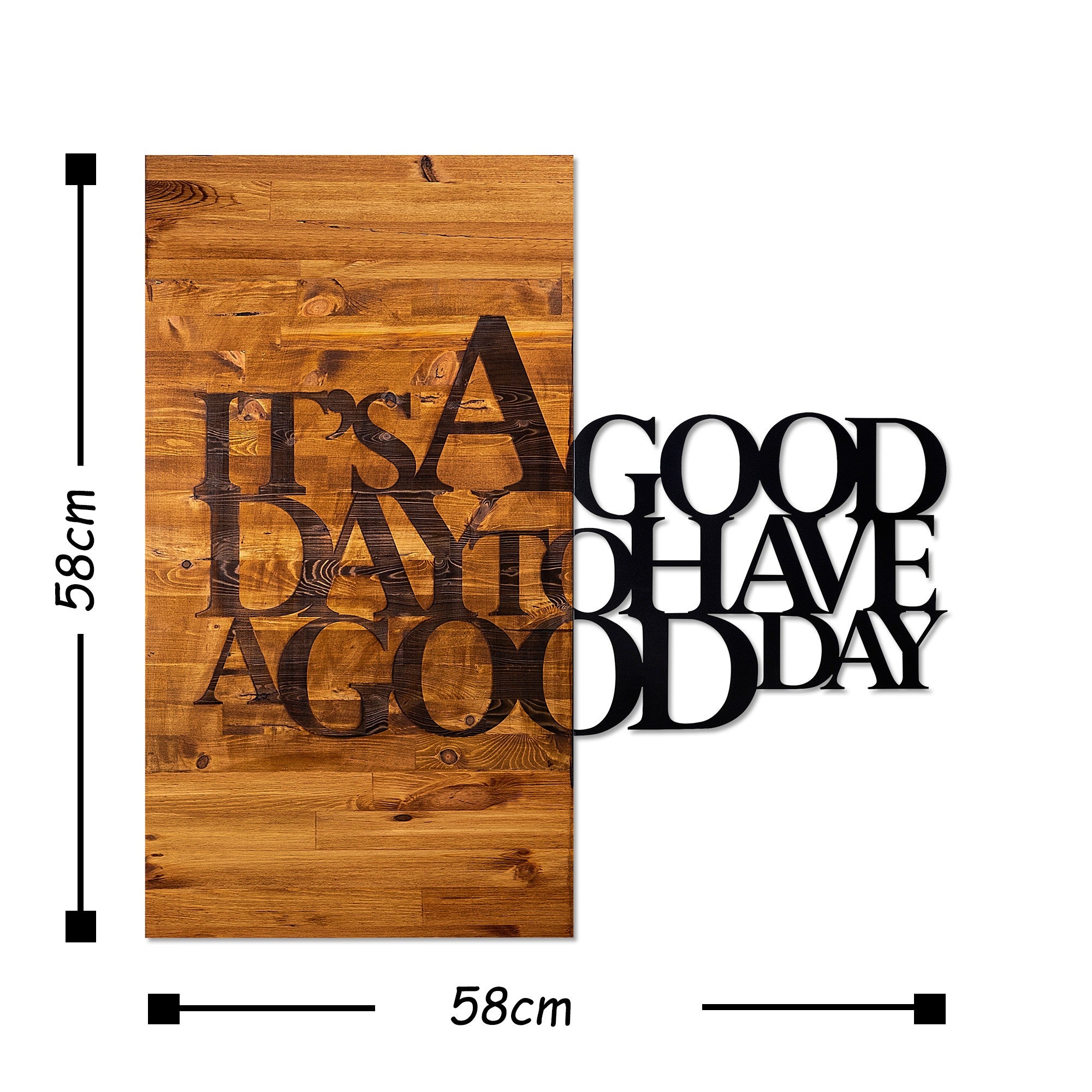 Acessório decorativo de parede em madeira e metal – 58 x 58 cm – Nogueira e preto