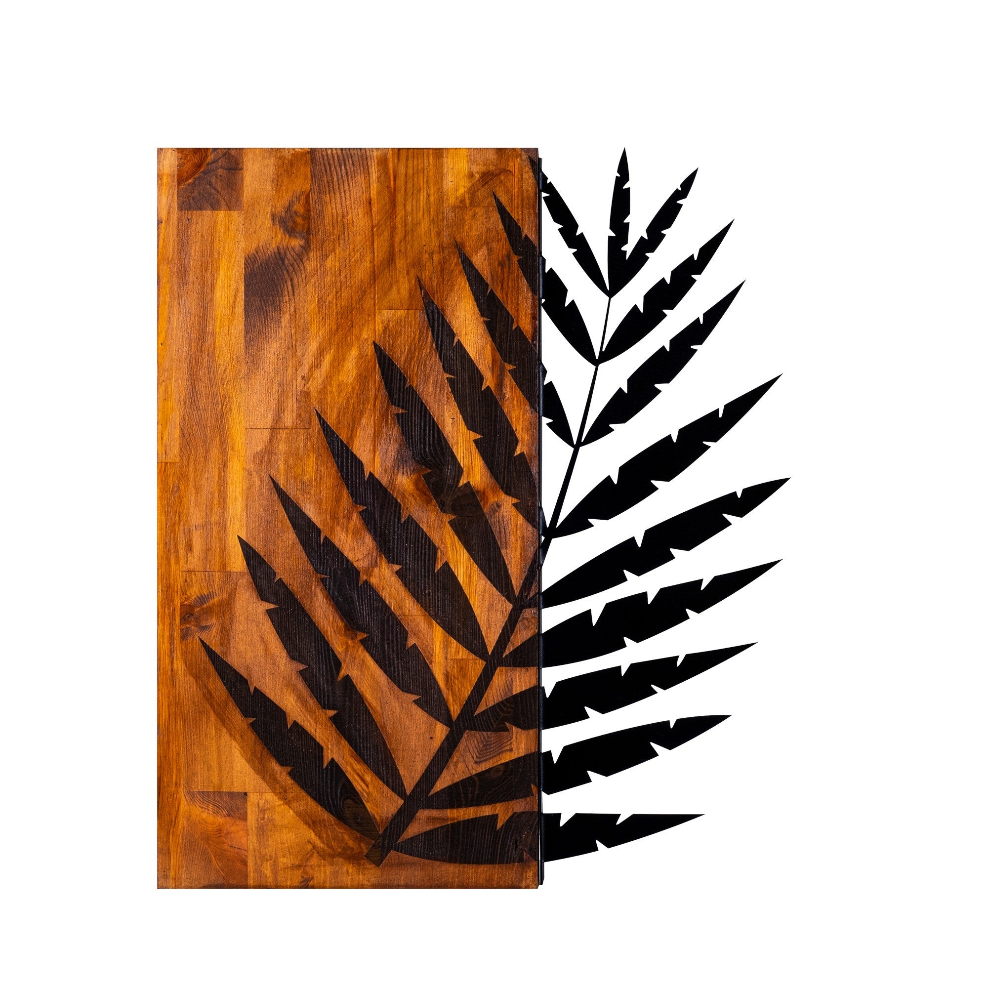 Acessório decorativo de parede em madeira e metal – 50 x 58 cm – nogueira e preto