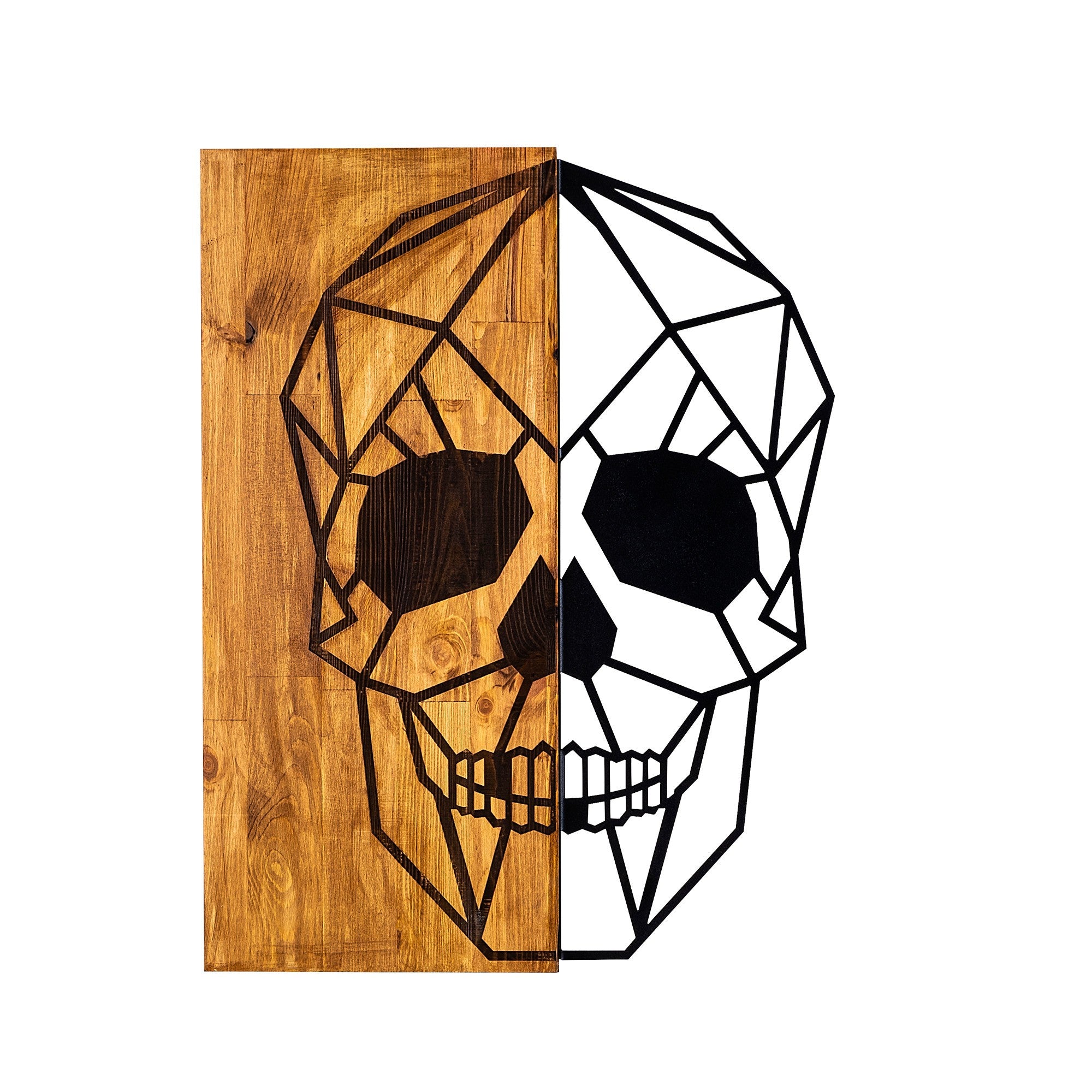 Elegante acessório decorativo de parede em madeira, 44 x 58 cm | 50% madeira (3 cm de espessura) e 50% metal | Acabamento exclusivo em nogueira e preto, perfeito para decoração moderna