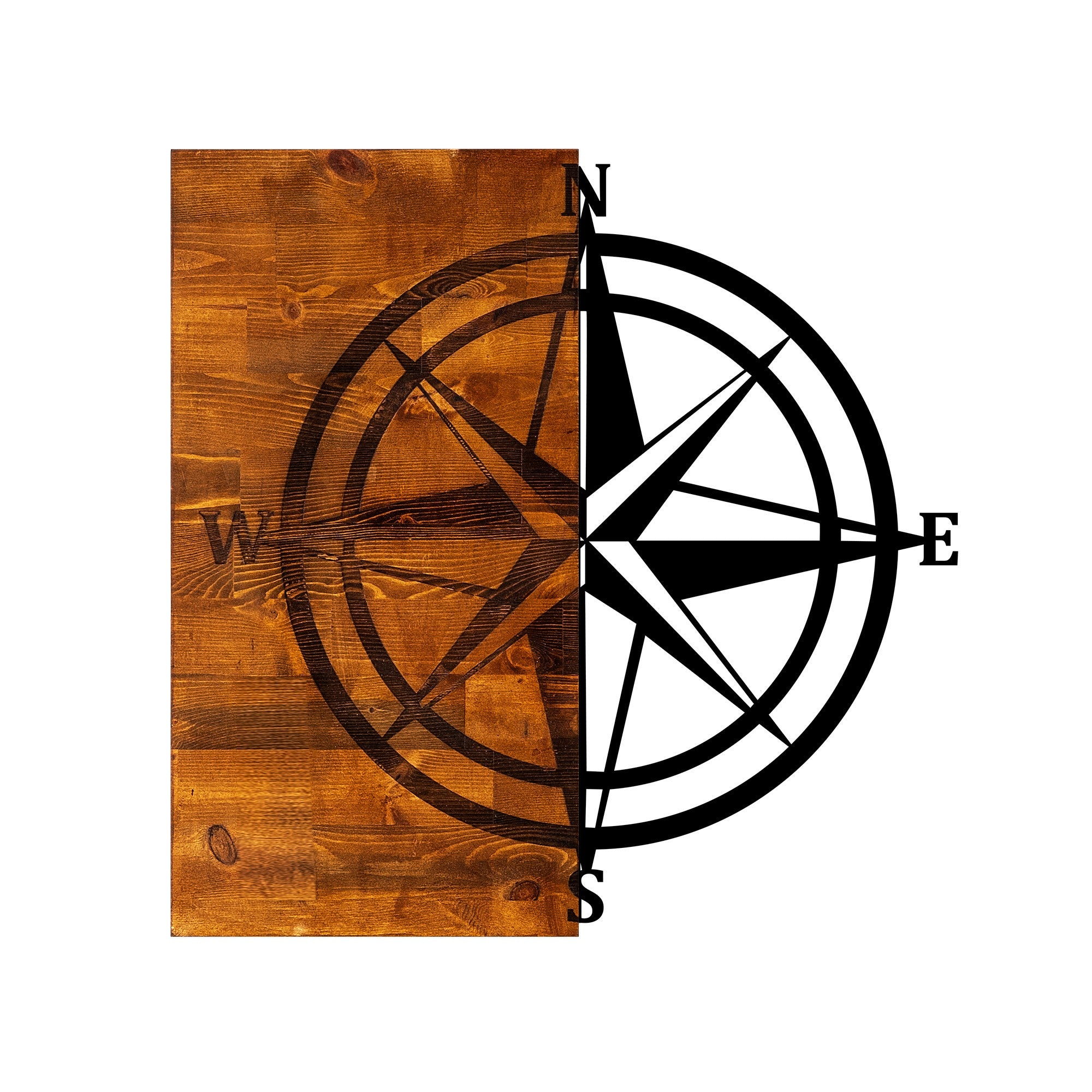 Acessório decorativo de parede – 58 x 58 cm – Nogueira e Preto – Madeira e Metal