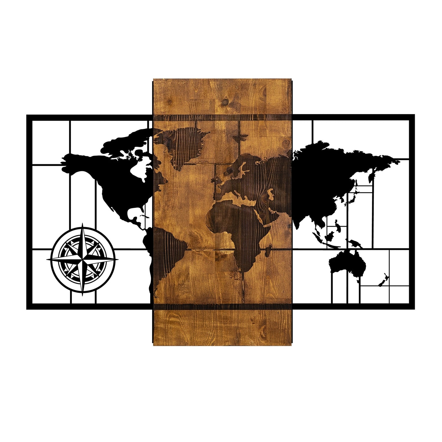 Acessório Decorativo de Parede em Madeira – 58 x 85 cm – Noz e Preto – 50% Madeira e 50% Metal