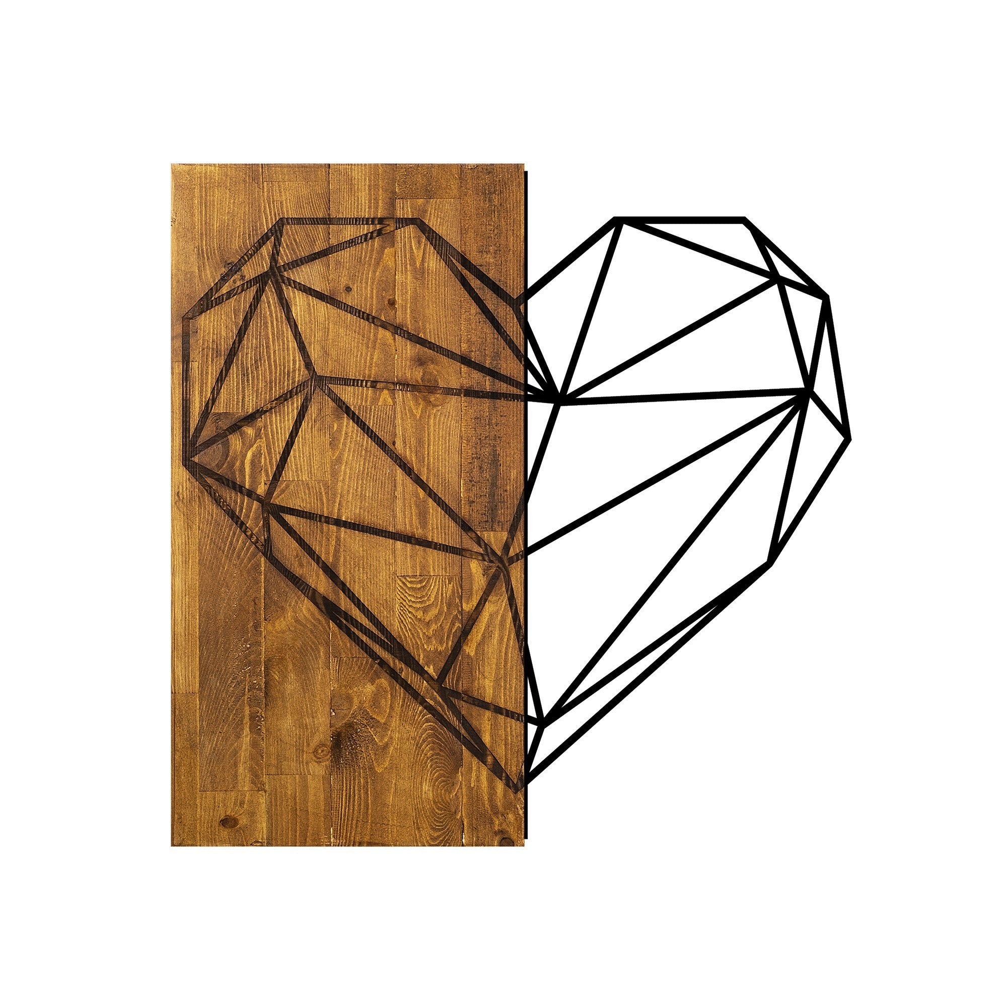 Acessório decorativo de parede em madeira – 58 x 58 cm – nogueira e preto – 50% madeira e 50% metal