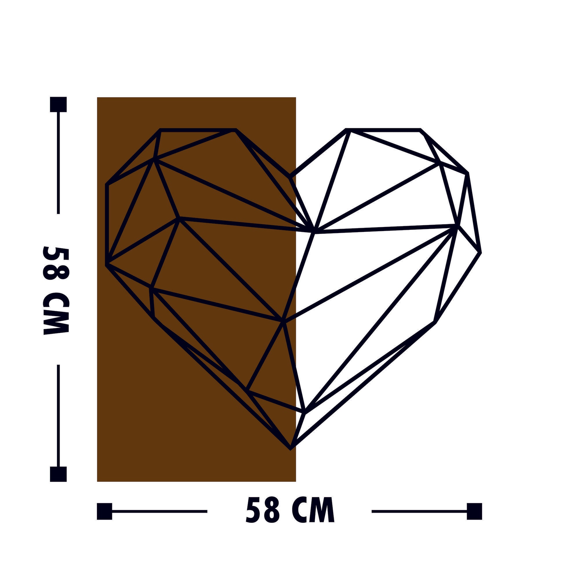 Acessório decorativo de parede em madeira – 58 x 58 cm – nogueira e preto – 50% madeira e 50% metal