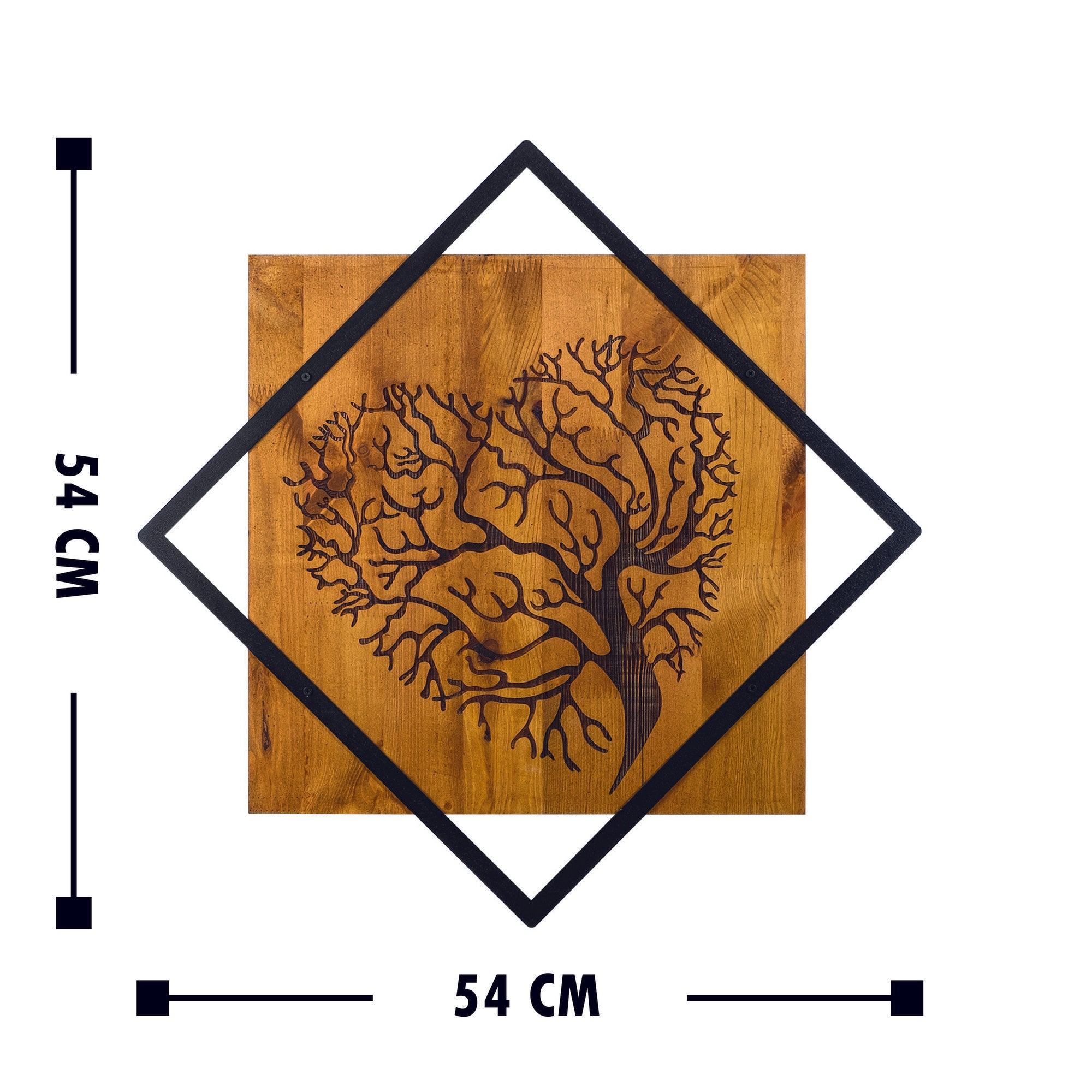 Acessório Decorativo de Parede – 54 x 54 cm – Nogueira e Preto – Madeira e Metal