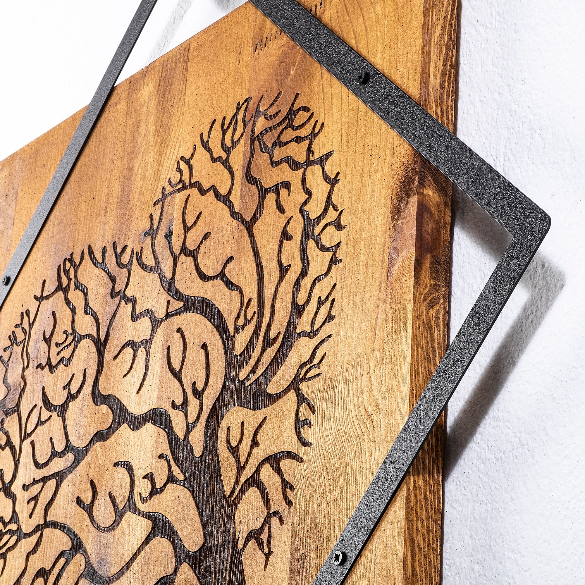 Acessório Decorativo de Parede – 54 x 54 cm – Nogueira e Preto – Madeira e Metal