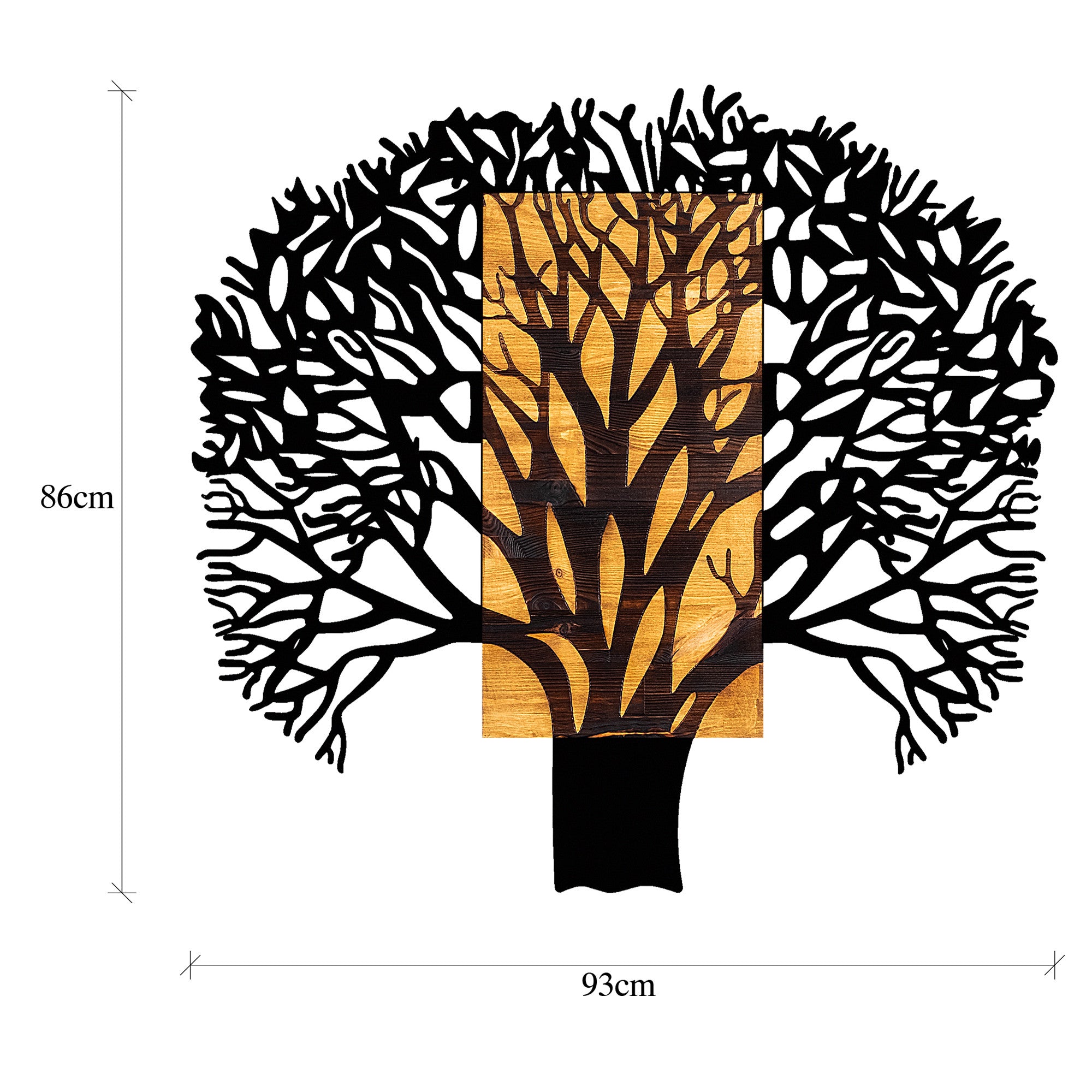 Elegante acessório decorativo de parede em madeira, nogueira e preto, 93 x 3 x 86 cm | 100% metal (1,5 mm) e madeira natural (3 cm) | Variações de cores exclusivas para uma decoração elegante