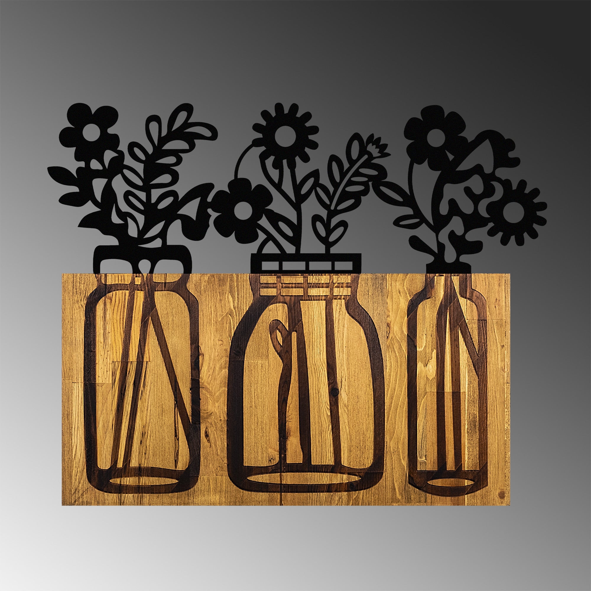 Acessório decorativo de parede – 65 x 3 x 52 cm – nogueira e preto – metal e madeira