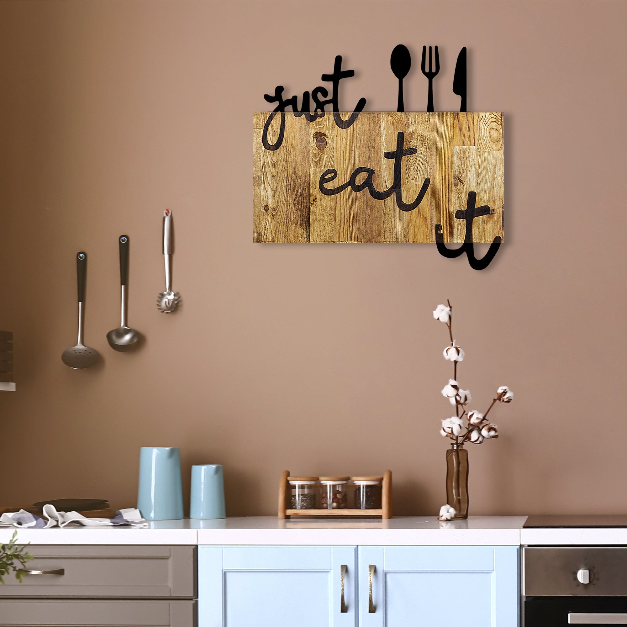 Acessório decorativo de parede – 58 x 3 x 52 cm – nogueira e preto – metal e madeira