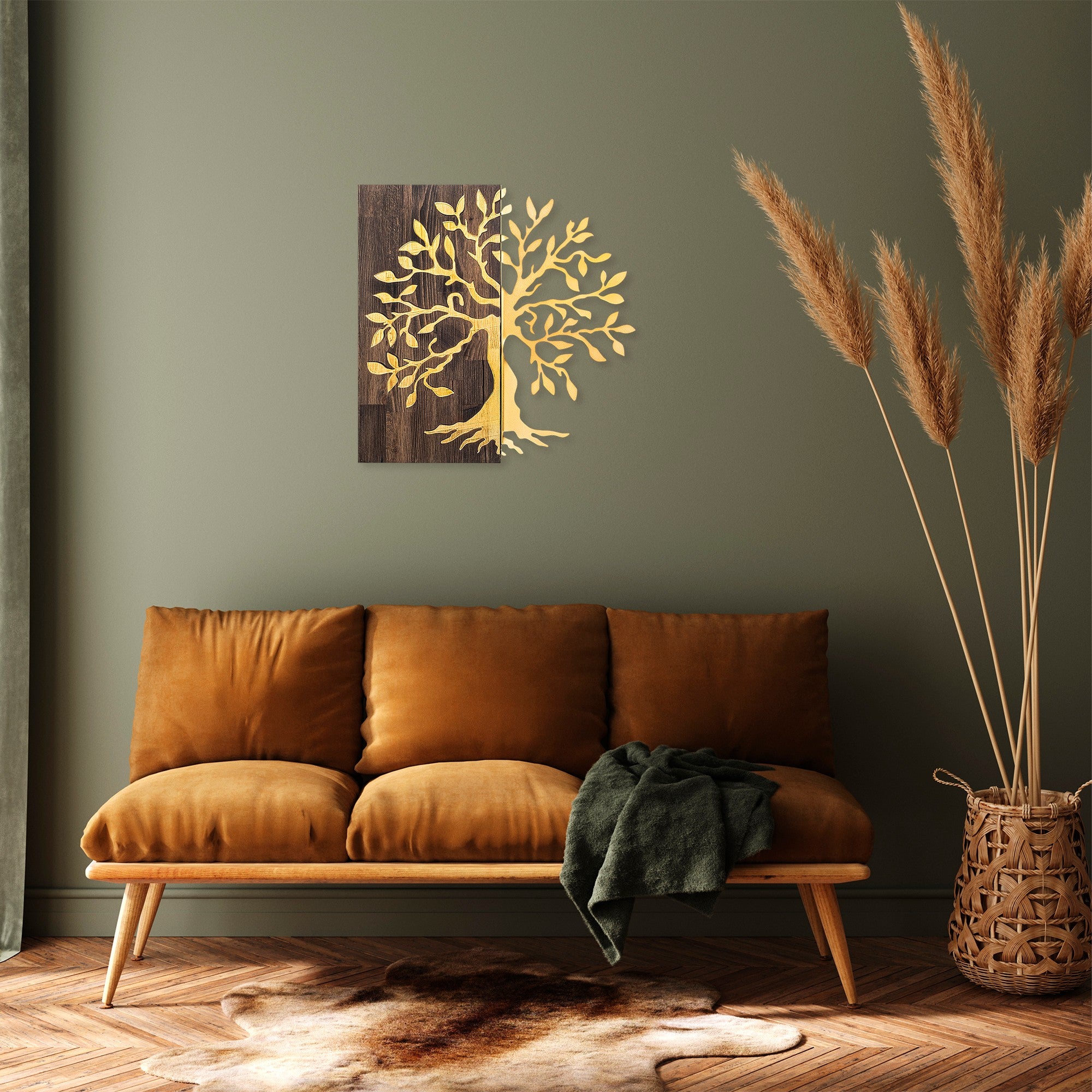Acessório Decorativo de Parede – 58 x 58 cm – Nogueira e Dourado – Madeira e Metal
