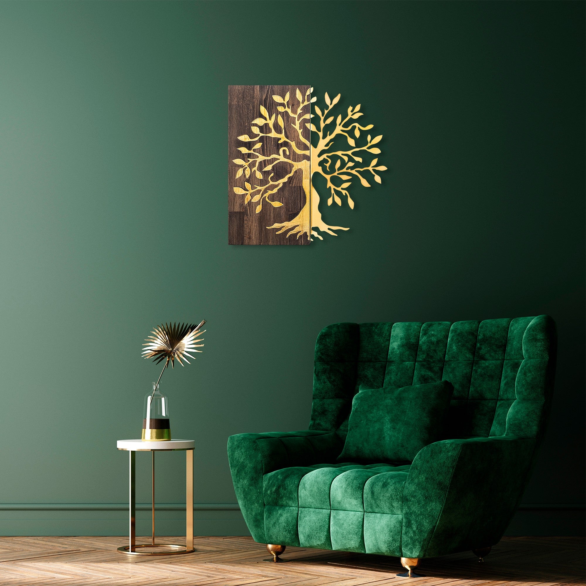 Acessório Decorativo de Parede – 58 x 58 cm – Nogueira e Dourado – Madeira e Metal