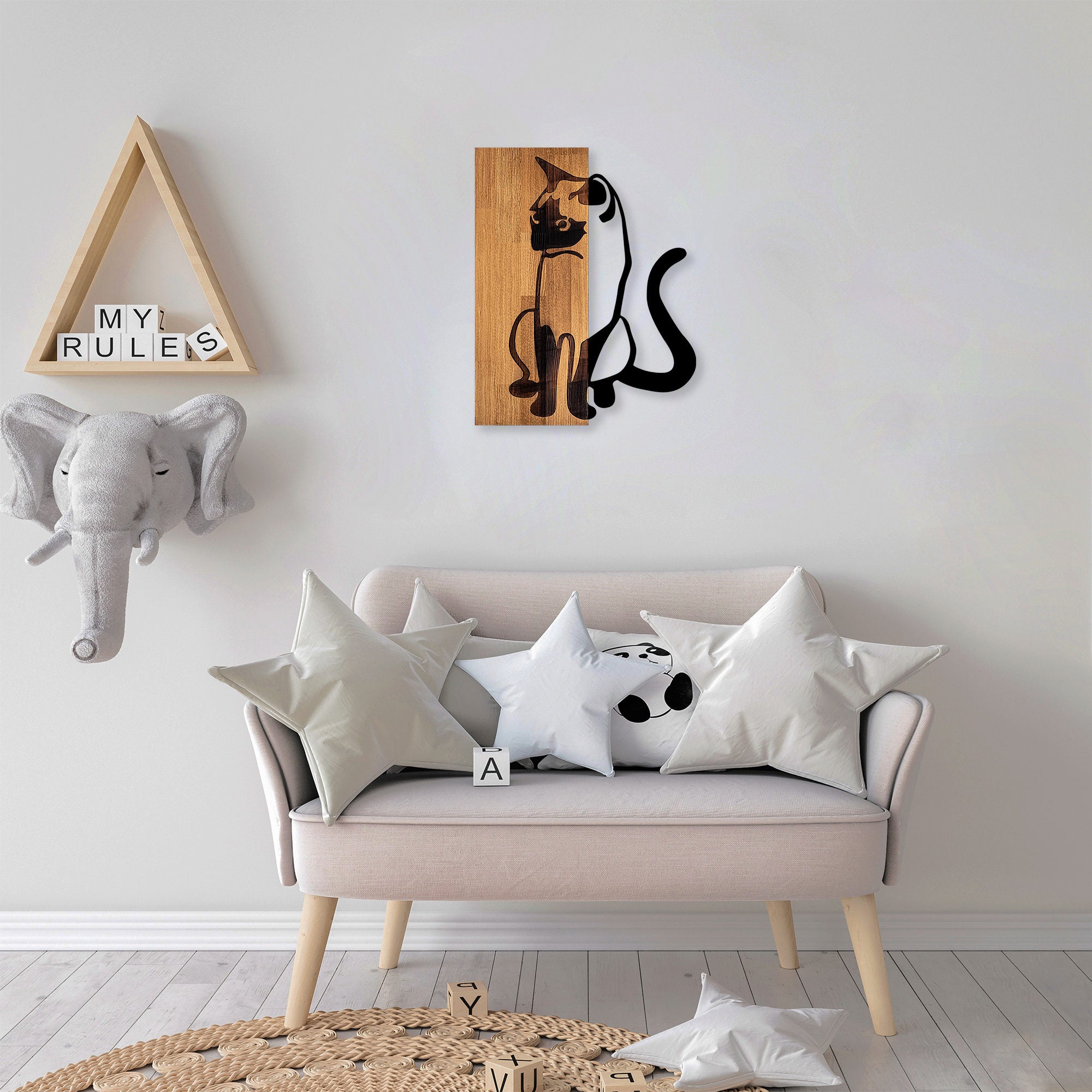 Acessório Decorativo de Parede em Madeira e Metal – 47 x 58 cm – Noz e Preto