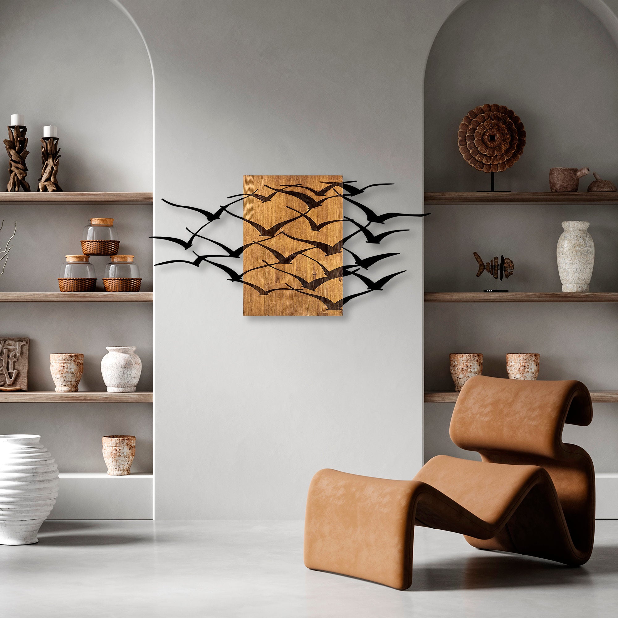 Acessório decorativo de parede – 70 x 140 cm – nogueira e preto – madeira e metal