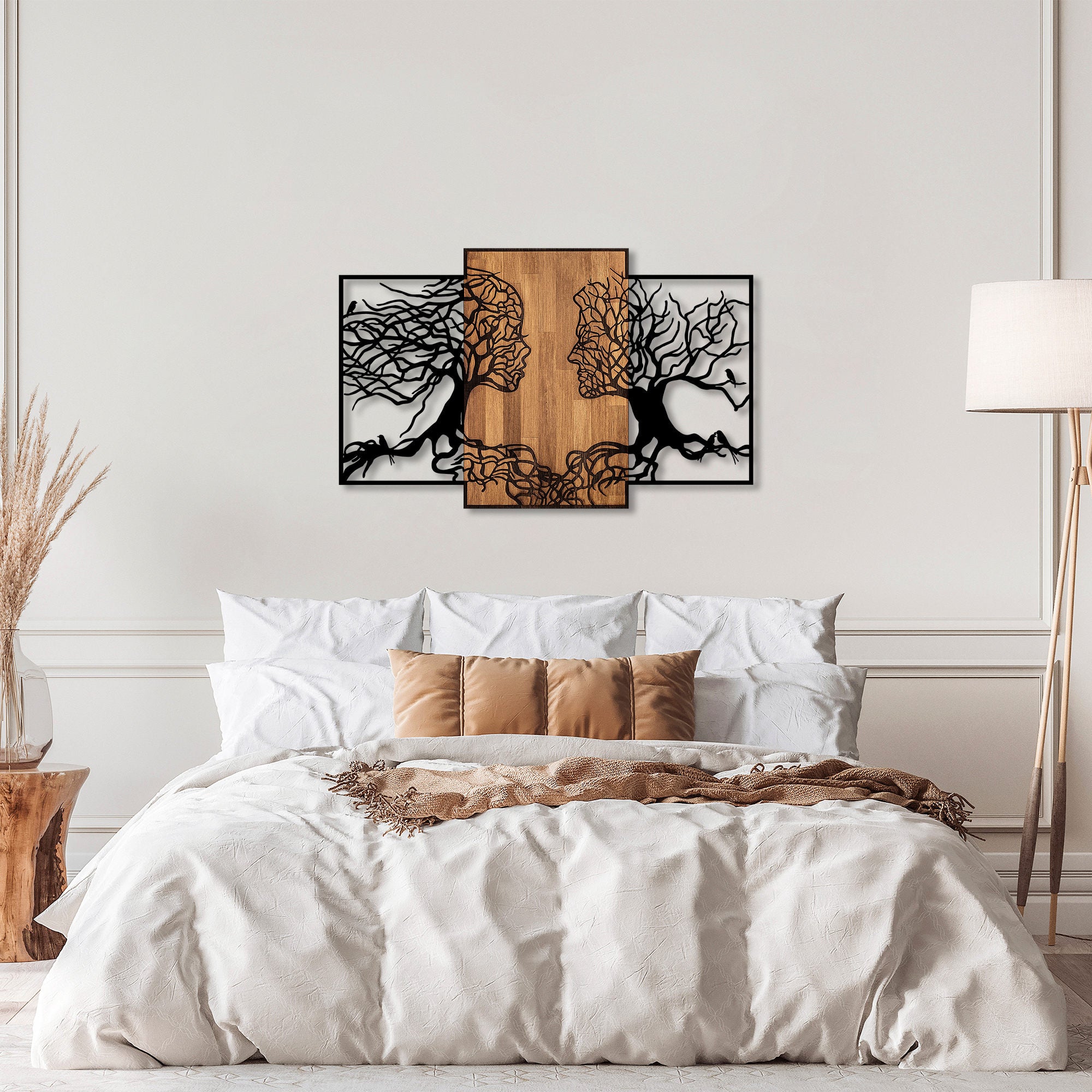 Acessório Decorativo de Parede – 125 x 3 x 79 cm – Preto e Nogueira – 50% Madeira e 50% Metal