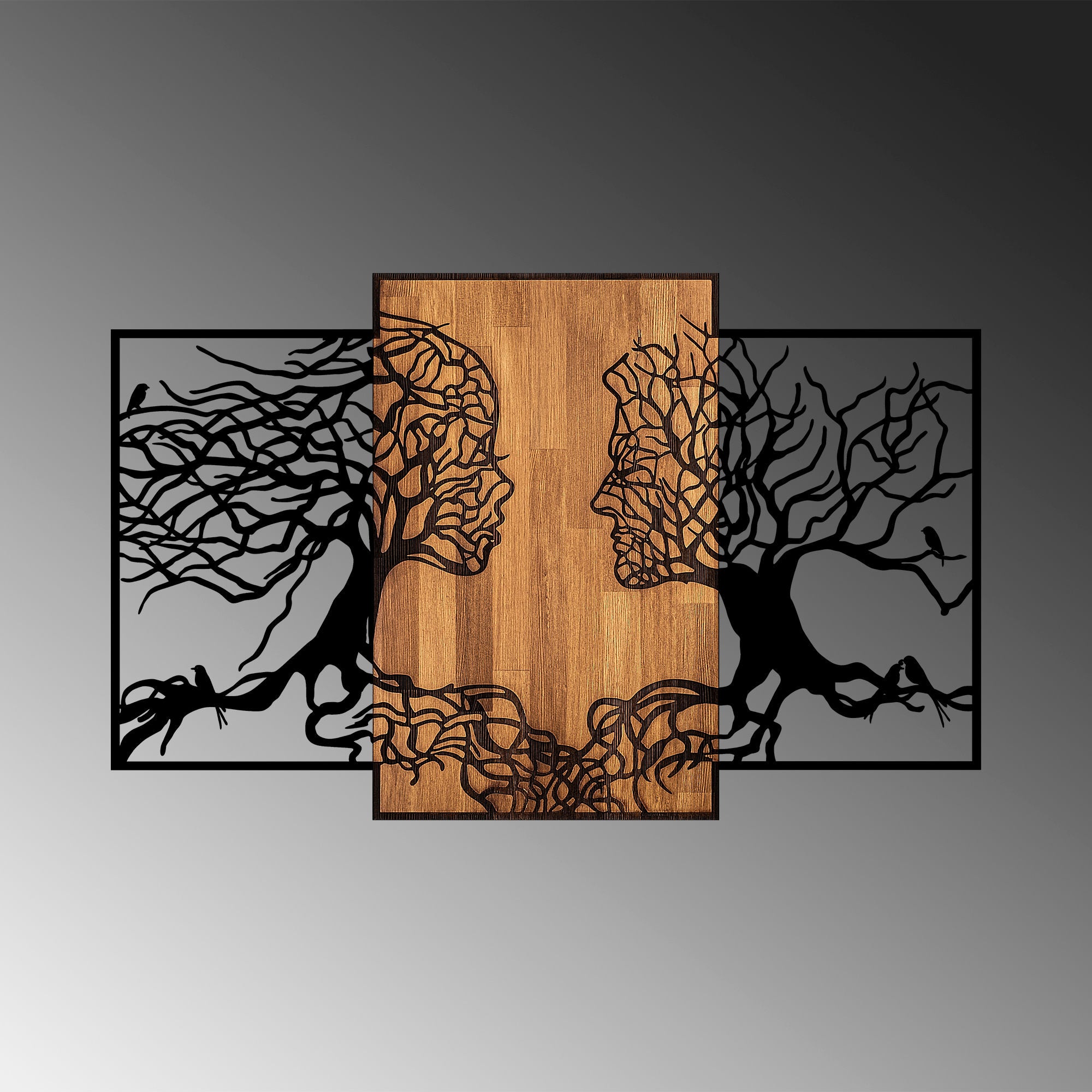 Acessório Decorativo de Parede – 125 x 3 x 79 cm – Preto e Nogueira – 50% Madeira e 50% Metal