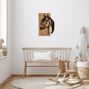 Acessório decorativo de parede em madeira, preto e nogueira, 40 x 3 x 58 cm | 50% madeira (3 cm) e 50% metal (1,5 mm) | Design exclusivo para decoração elegante