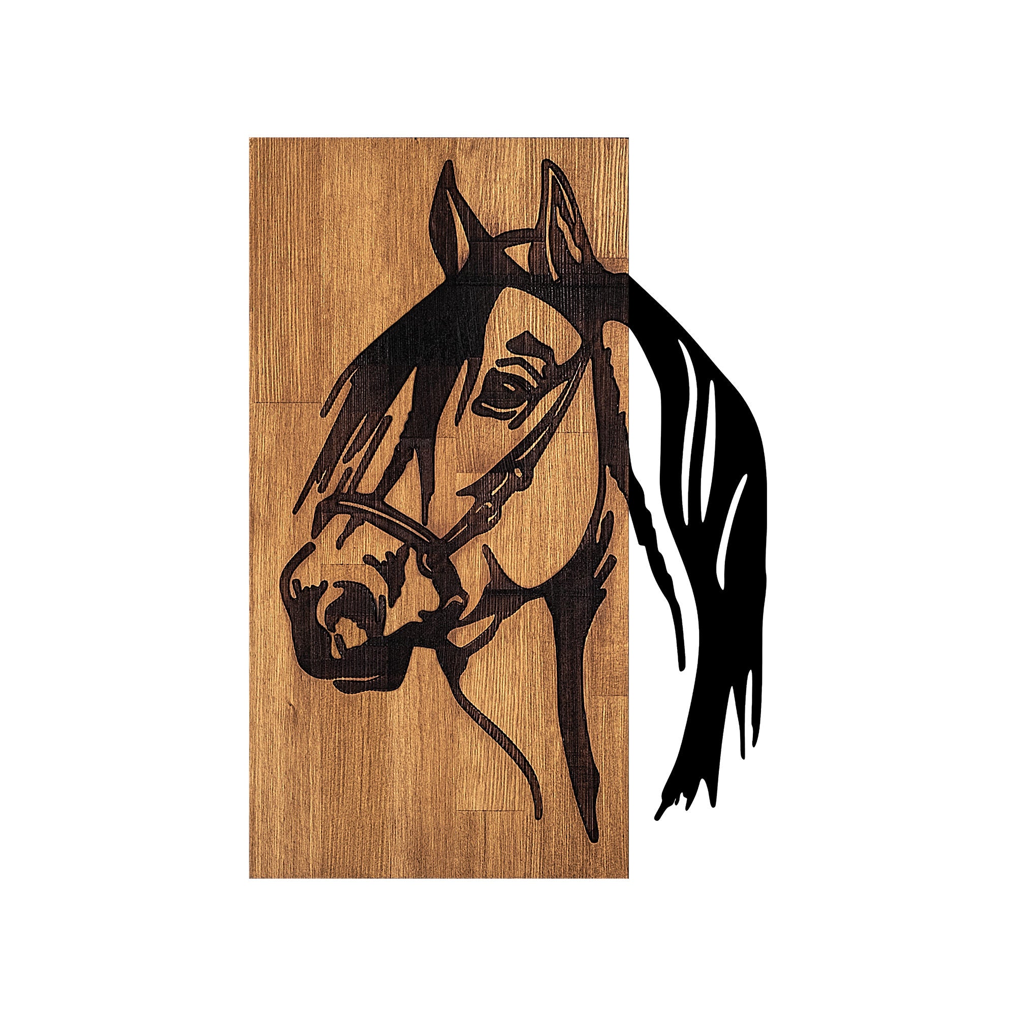 Acessório decorativo de parede em madeira, preto e nogueira, 40 x 3 x 58 cm | 50% madeira (3 cm) e 50% metal (1,5 mm) | Design exclusivo para decoração elegante