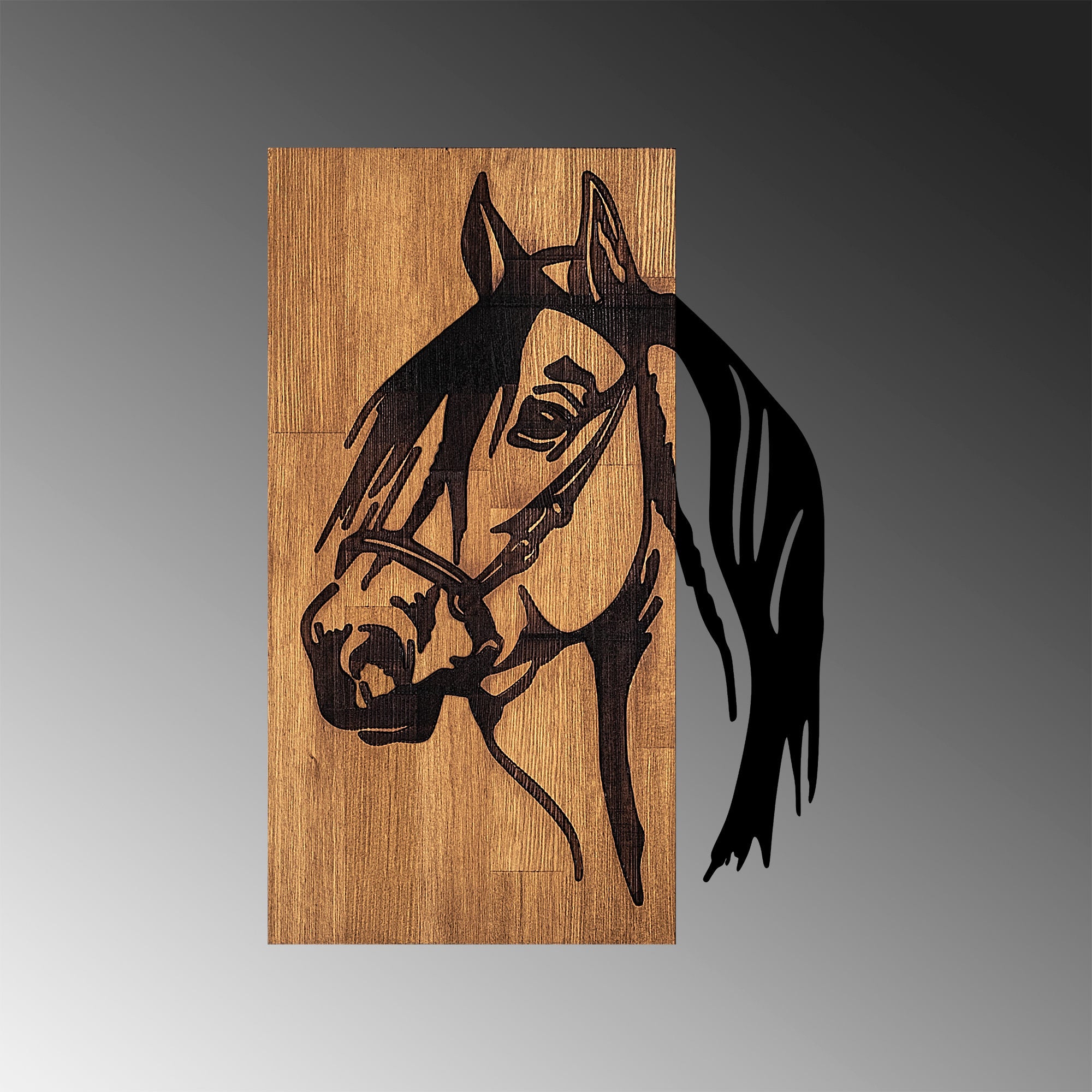 Acessório decorativo de parede em madeira, preto e nogueira, 40 x 3 x 58 cm | 50% madeira (3 cm) e 50% metal (1,5 mm) | Design exclusivo para decoração elegante
