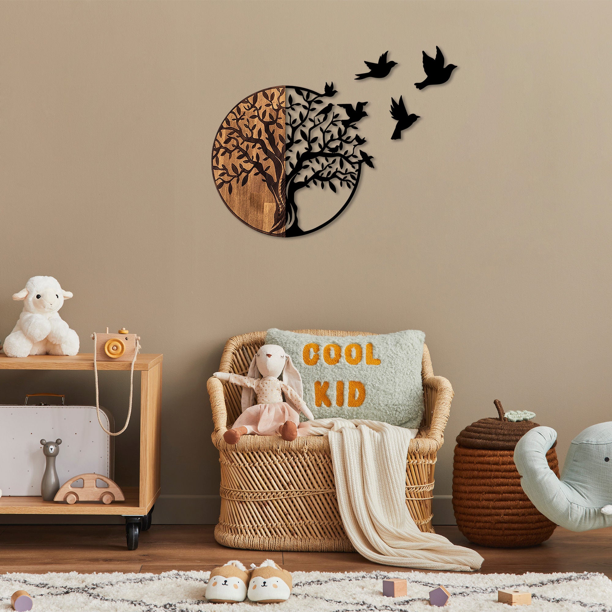 Acessório Decorativo de Parede – 92 x 3 x 71 cm – Preto e Nogueira – Madeira e Metal