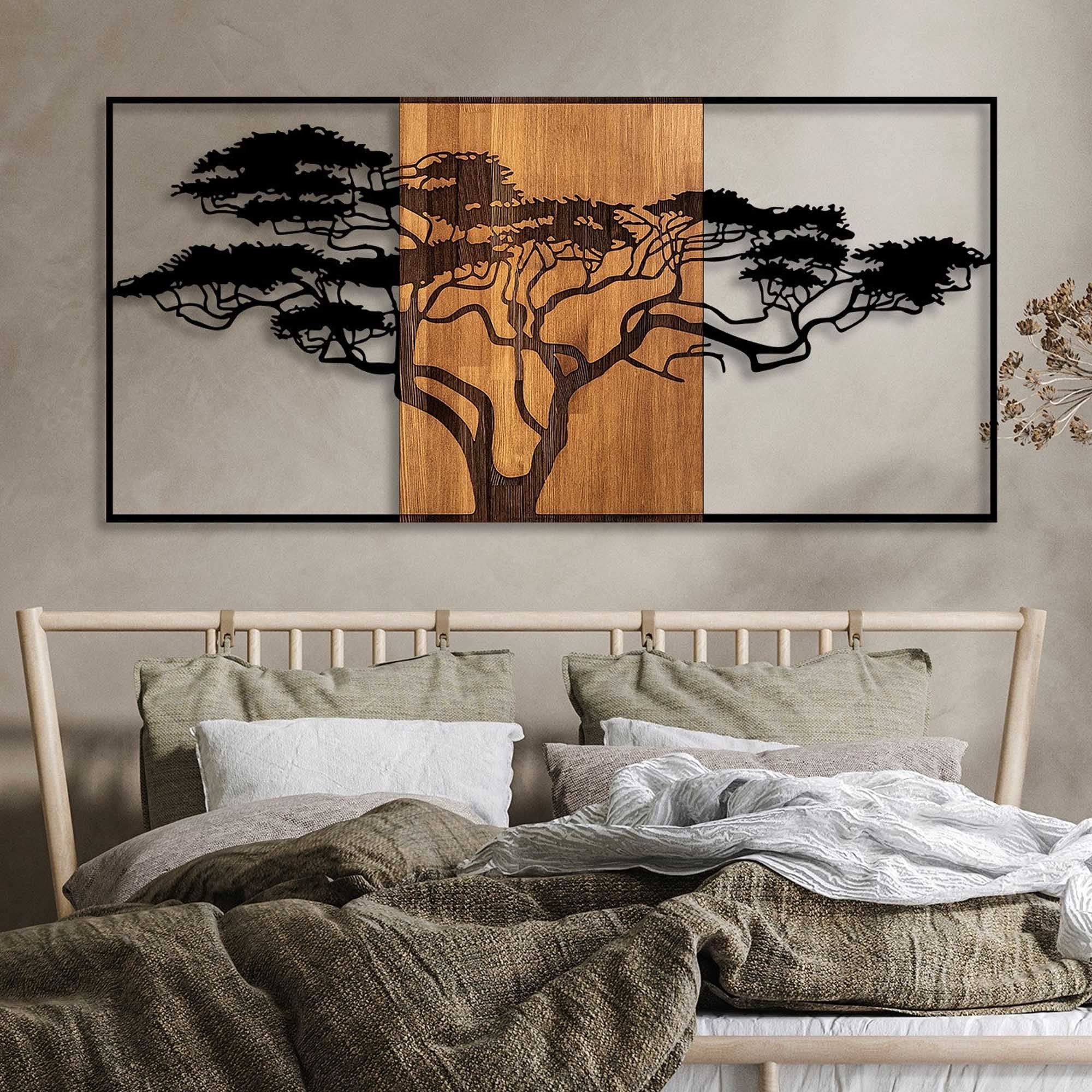 Acessório decorativo de parede – 147 x 3 x 70 cm – preto e nogueira – madeira e metal