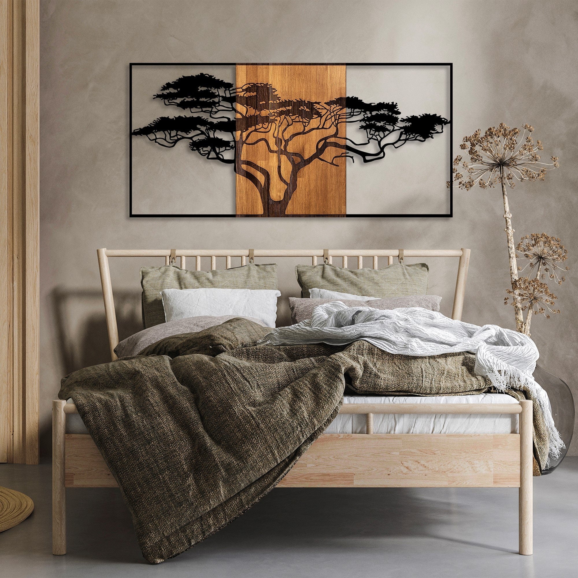 Acessório decorativo de parede – 147 x 3 x 70 cm – preto e nogueira – madeira e metal
