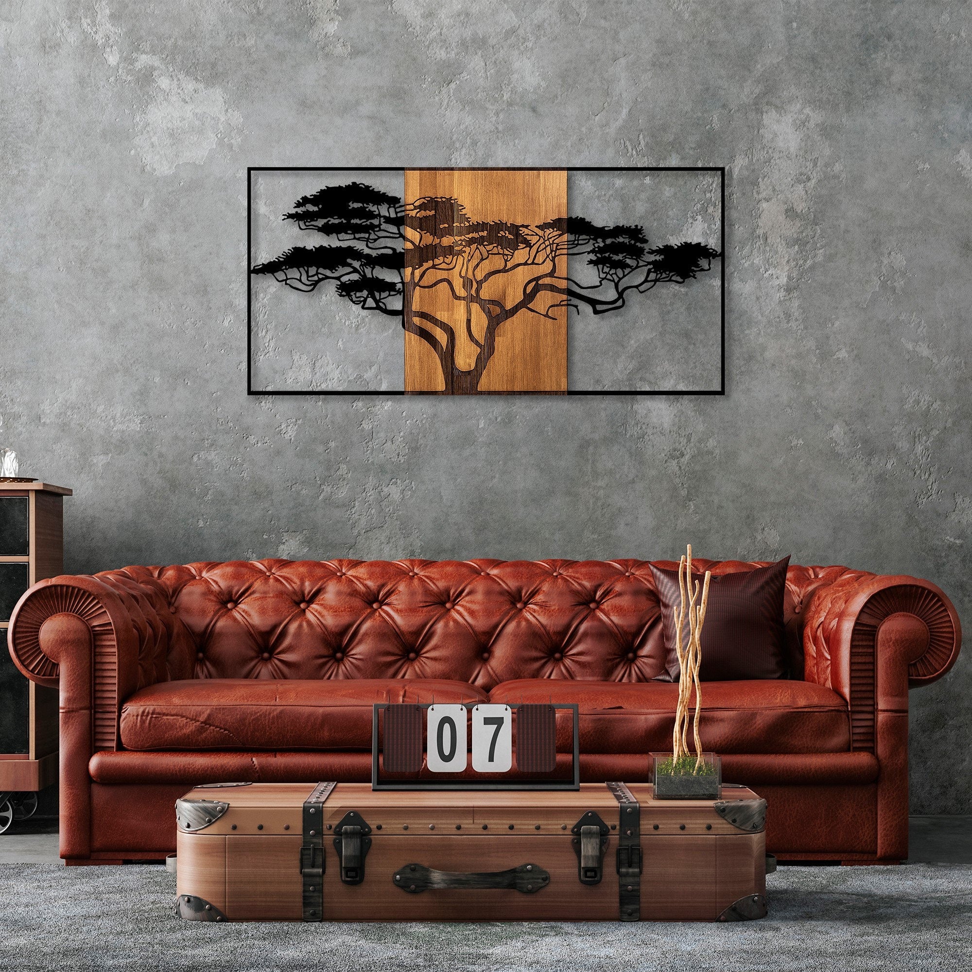 Acessório decorativo de parede – 147 x 3 x 70 cm – preto e nogueira – madeira e metal