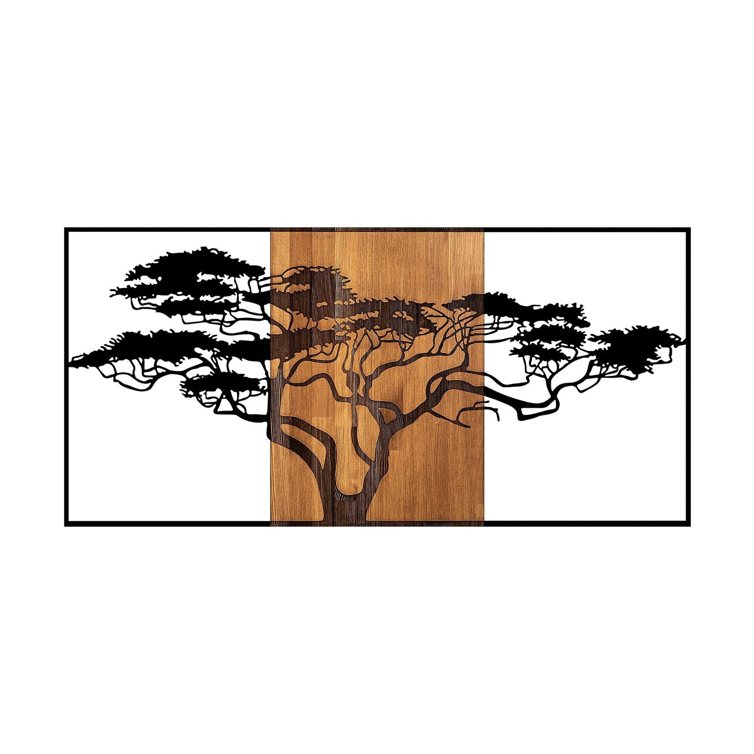 Acessório decorativo de parede – 147 x 3 x 70 cm – preto e nogueira – madeira e metal