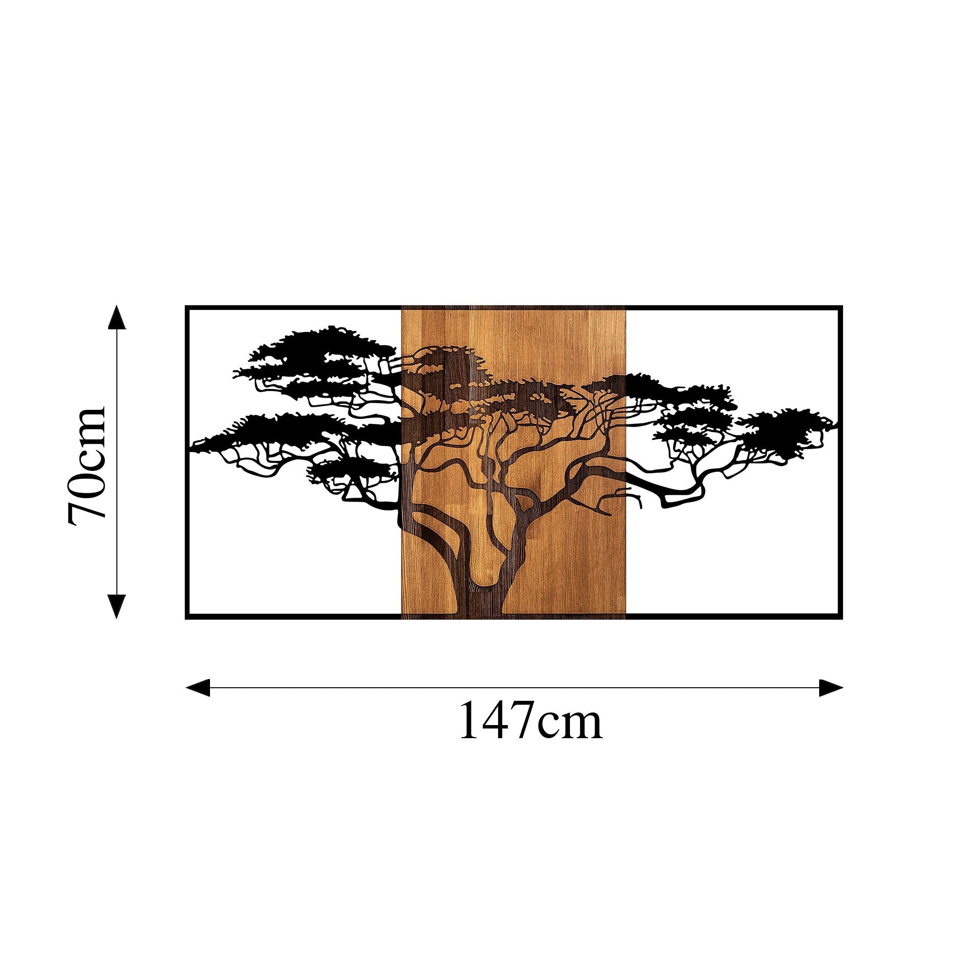 Acessório decorativo de parede – 147 x 3 x 70 cm – preto e nogueira – madeira e metal