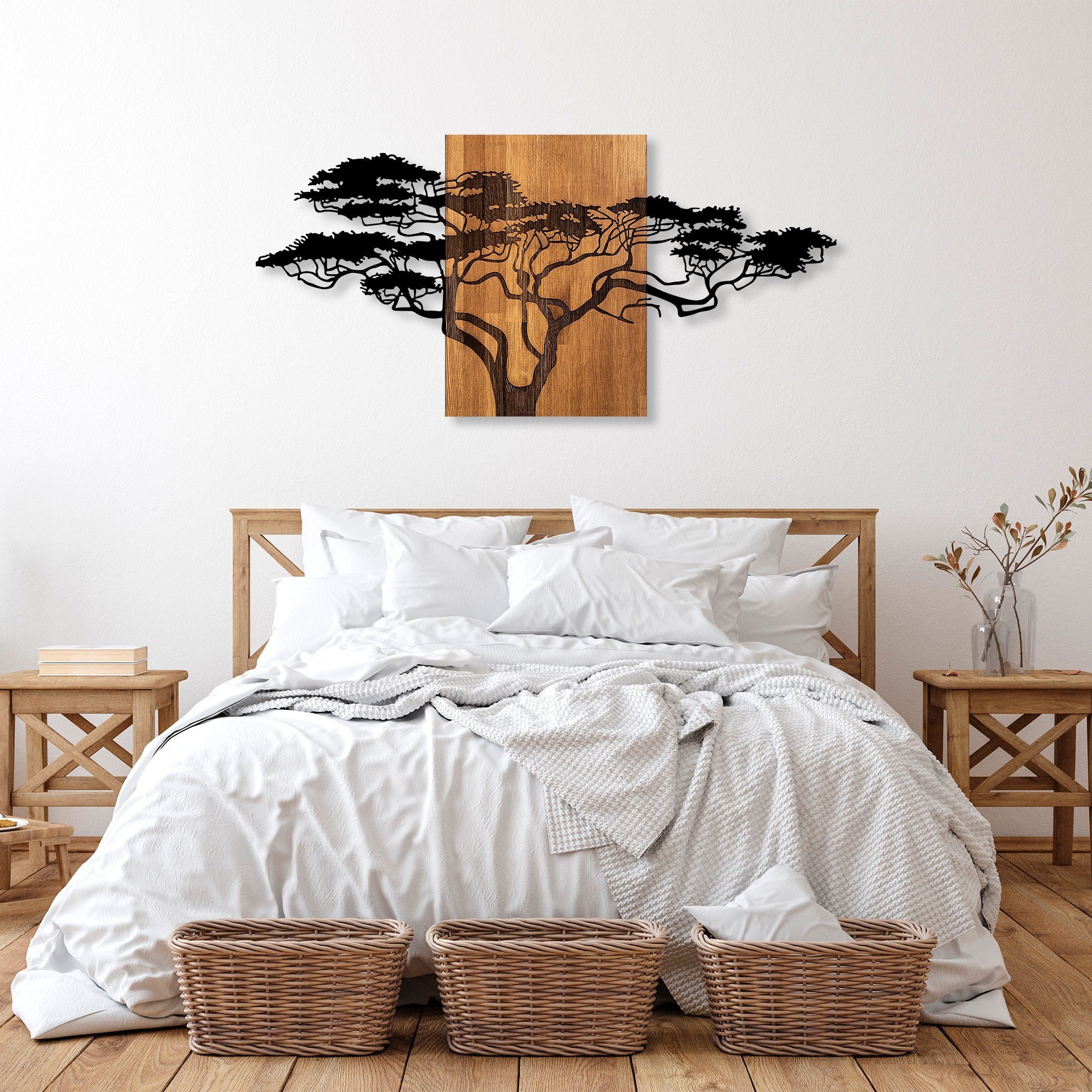 Acessório Decorativo de Parede – 144 x 3 x 70 cm – Preto e Nogueira – Madeira e Metal