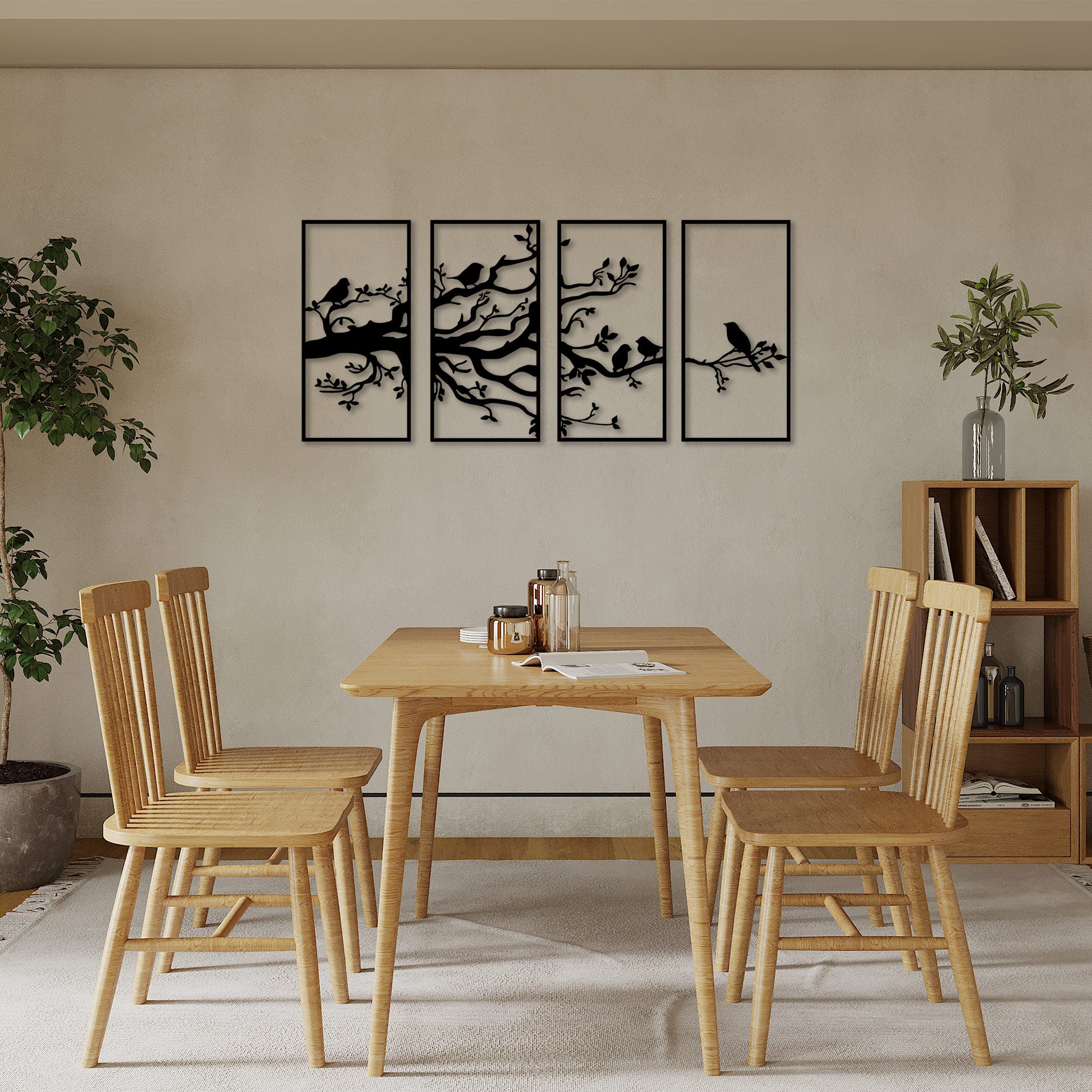 Acessório de parede decorativo de metal preto elegante (4 peças), 34 x 70 cm | 100% metal, 1,5 mm de espessura | Perfeito para decoração de casa moderna e paredes de galeria