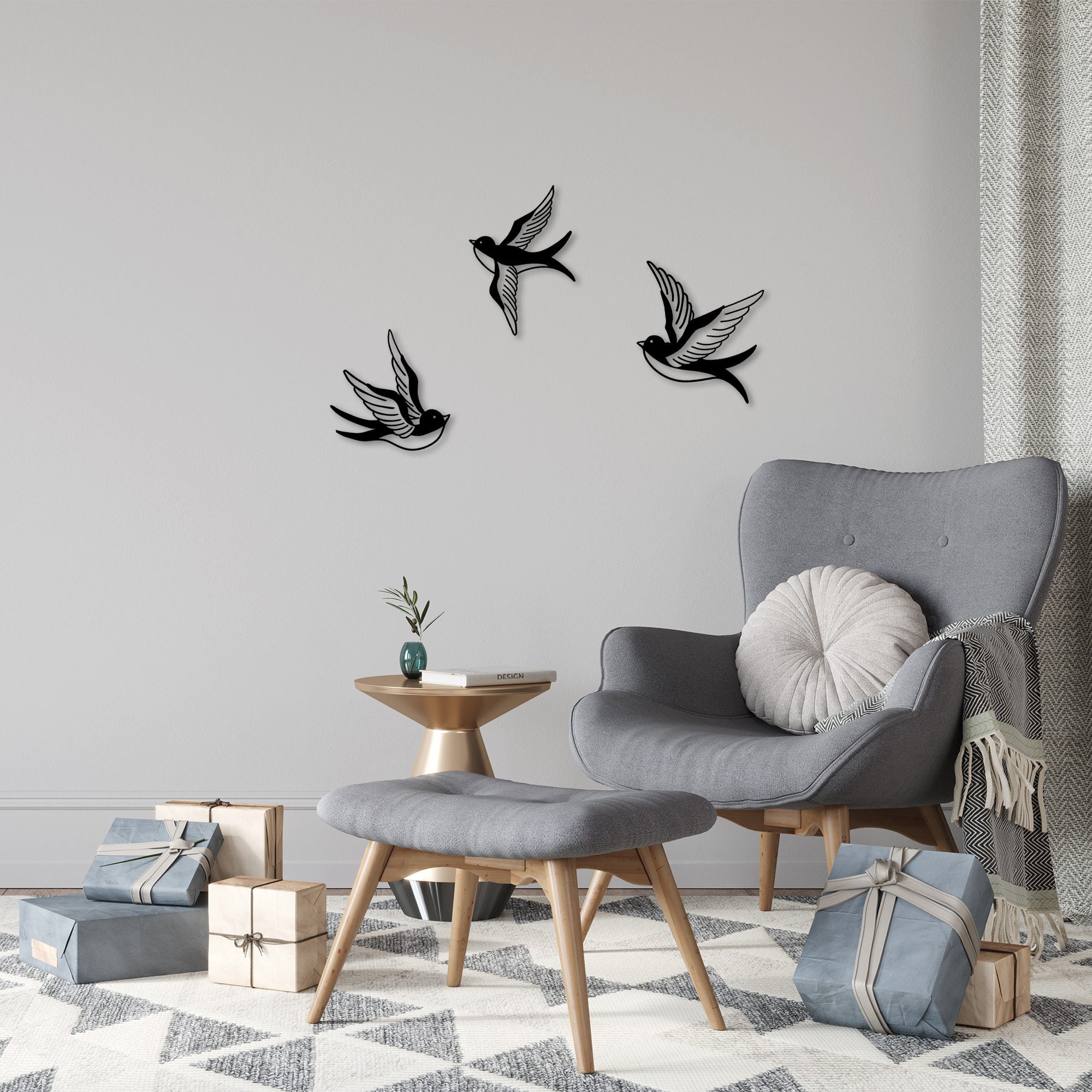 Acessório de parede decorativo de metal preto elegante (3 peças) | 100% metal, 1 mm de espessura | Perfeito para decoração de casa, design moderno e elegante