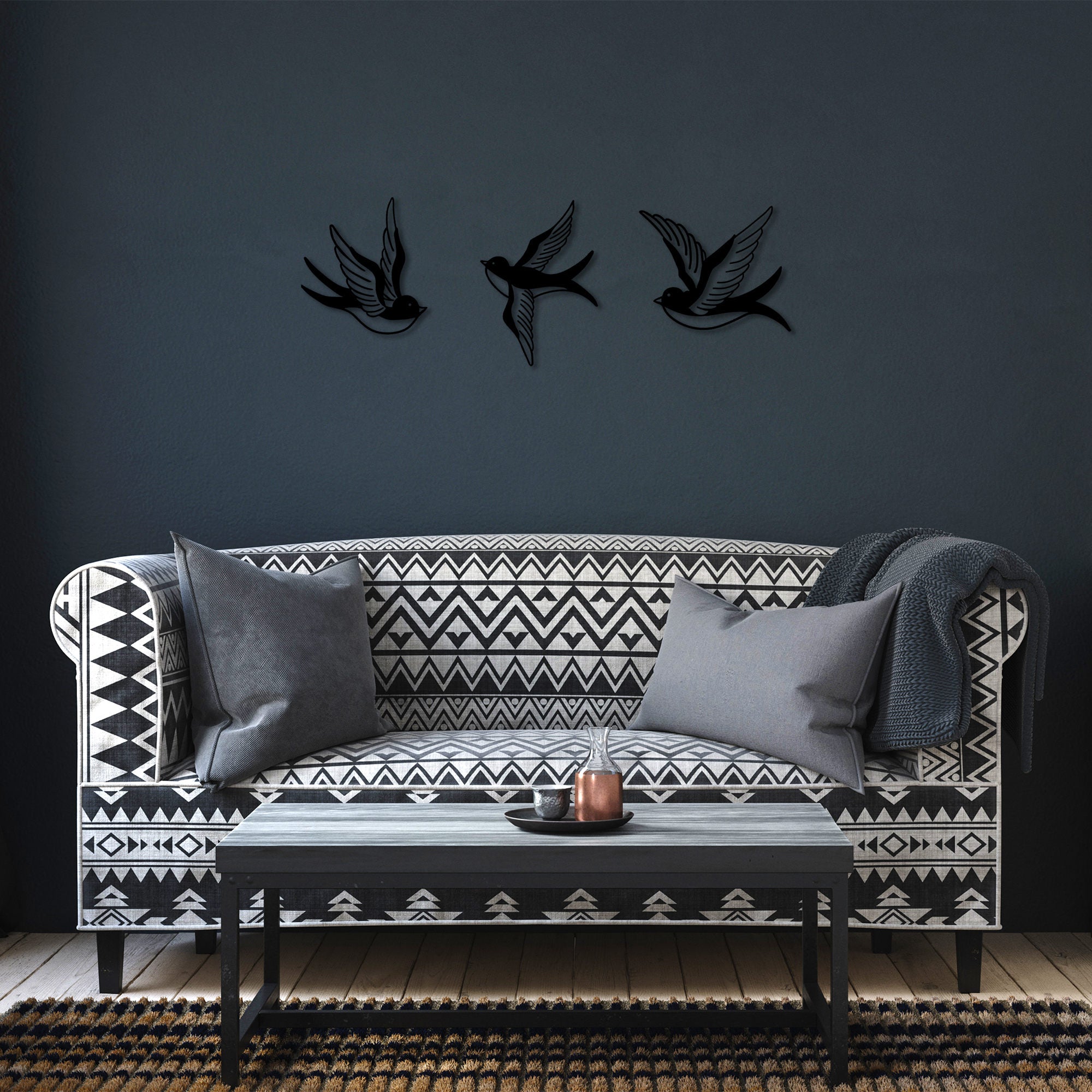 Acessório de parede decorativo de metal preto elegante (3 peças) | 100% metal, 1 mm de espessura | Perfeito para decoração de casa, design moderno e elegante