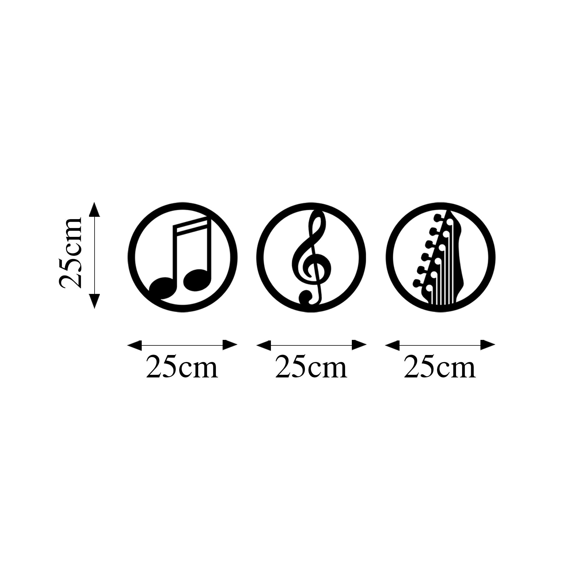 Conjunto de 3 acessórios decorativos de parede – 25 cm de diâmetro – preto – 100% metal