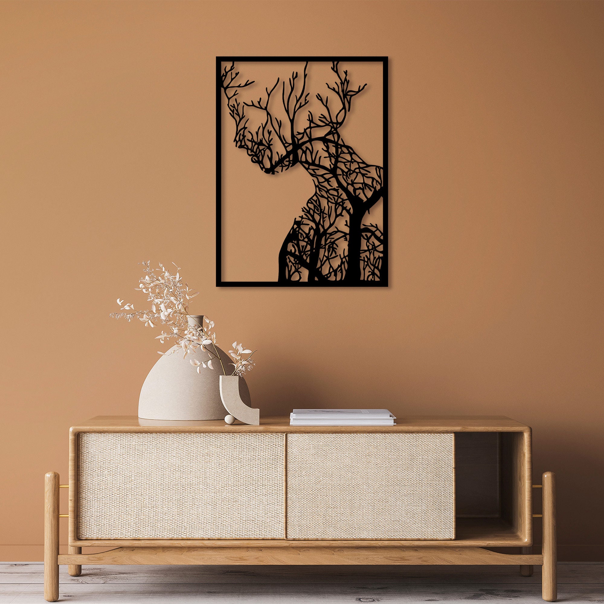 Acessório de parede decorativo de metal preto elegante, 52 x 70 cm | 100% metal, 1,5 mm de espessura | Perfeito para decoração moderna e arte de parede exclusiva