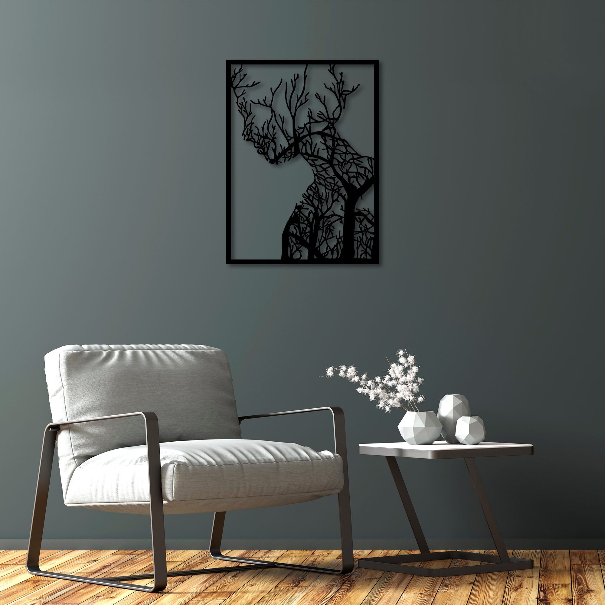 Acessório de parede decorativo de metal preto elegante, 52 x 70 cm | 100% metal, 1,5 mm de espessura | Perfeito para decoração moderna e arte de parede exclusiva